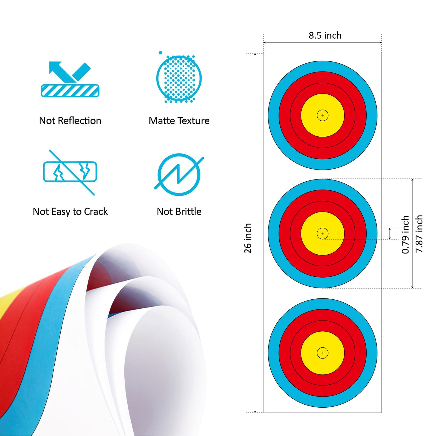 MOLFUJ Archery Targets Paper 3 Spot, New Las Version 30pcs/50pcs, Archery Target Pins Included, Bow and Arrow Targets for Hunting Backyard, Archery Target Practice Accessories