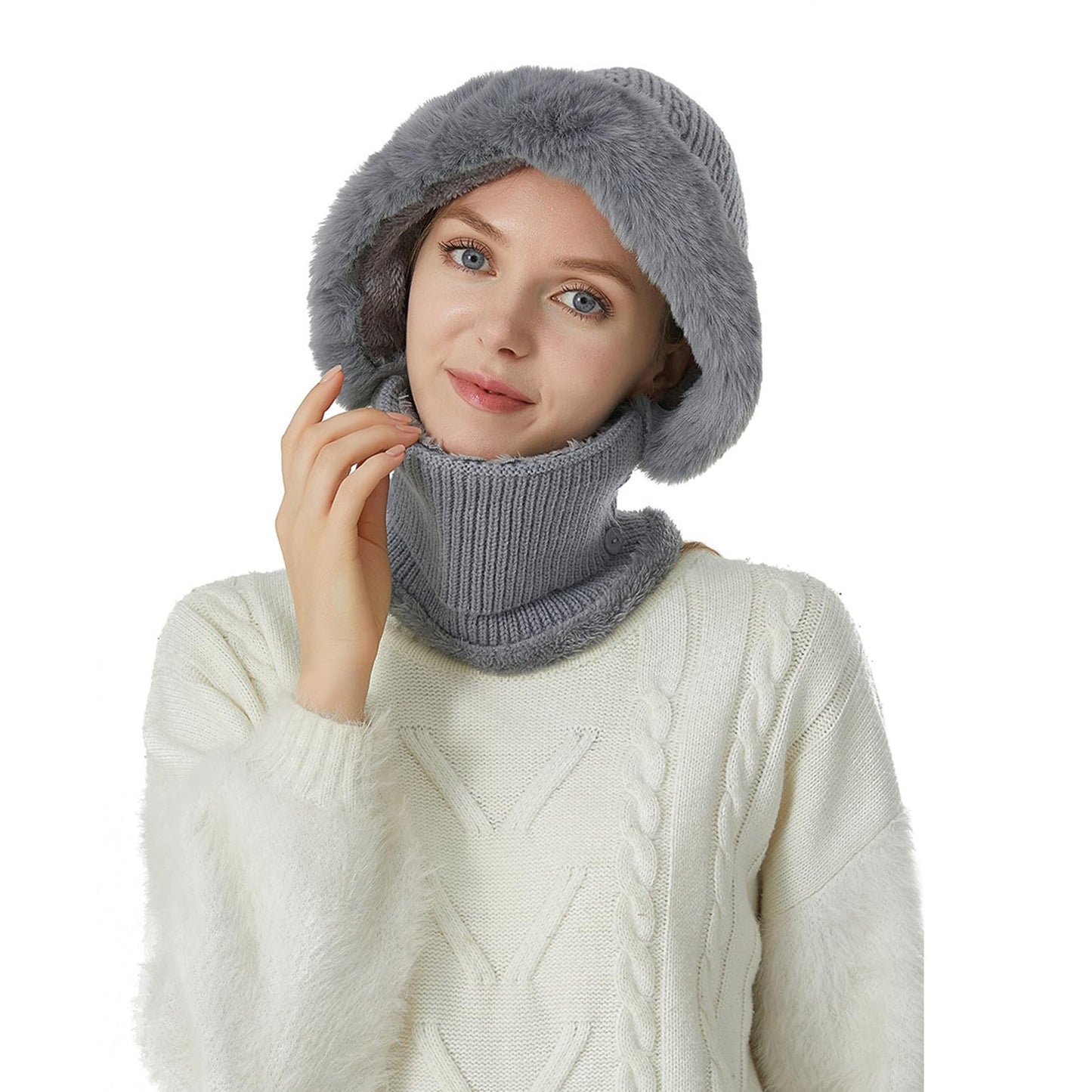 Womens Ski Mask for Women Winter Face Mask for Outdoor Sports Head Cover Snow Head/Face/Ear/Neck Warmer for Cold Weather (Grey)