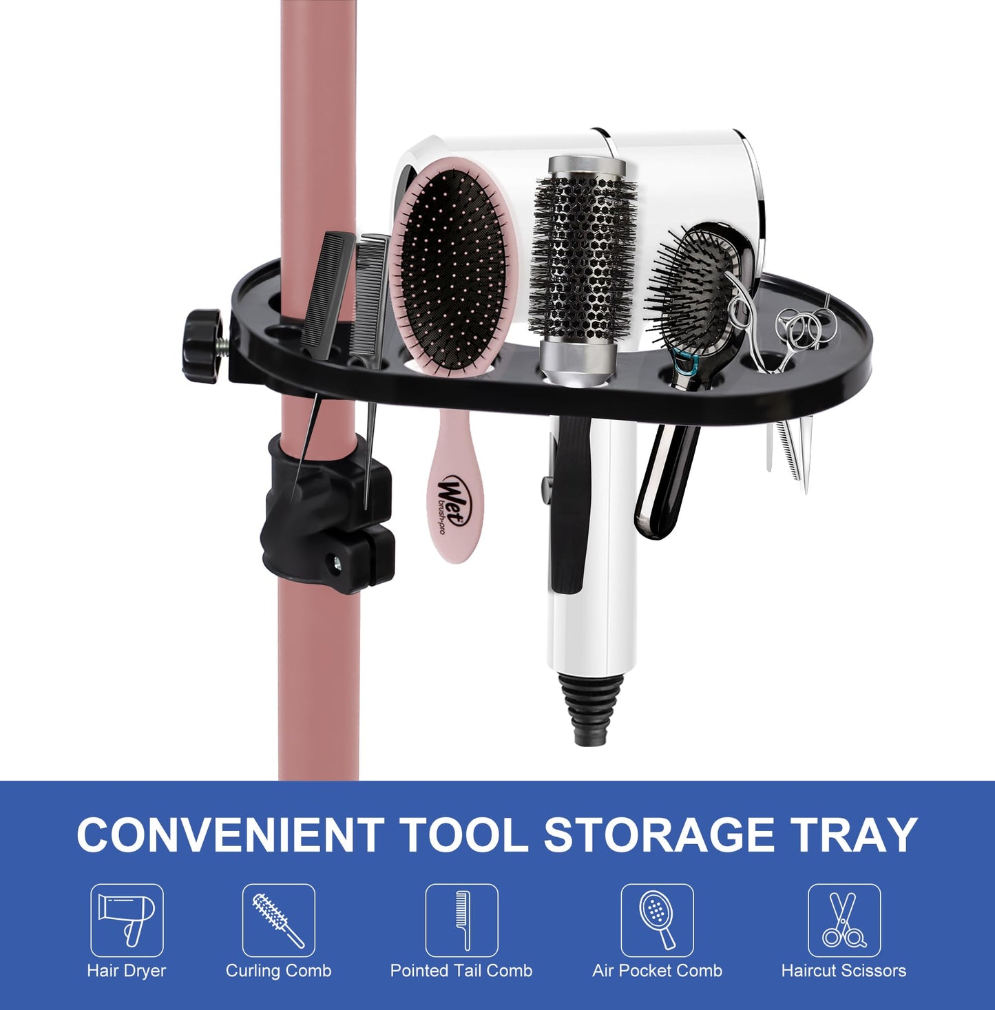 Klvied Metal Wig Stand Tripod with Foot Panel,Adjustable Mannequin Head Stand Tool Tray, Wig Head Stand for Styling,Tripod for Mannequin Head,Rose Golden