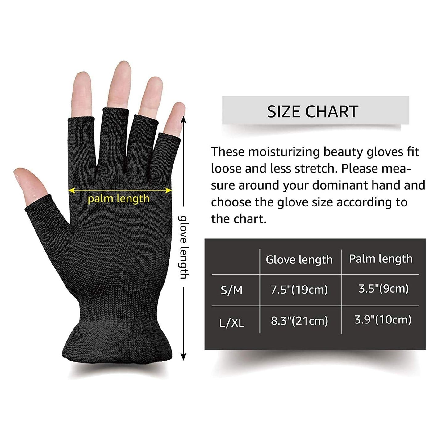 MIG4U Fingerless Moisturizing Gloves, Half Finger Touchscreen Beauty Glove for Eczema, SPA, Dry Hands, Skin Treatment, Summer Sun UV Protection (S/M, black-1pair)
