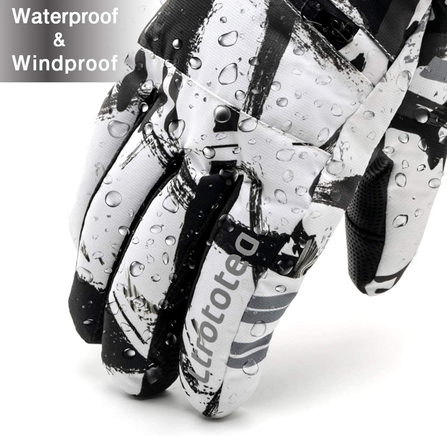Ltrototea Ski Gloves Men Women, Snow Winter Gloves - Waterproof Insulated Warm Touchscreen Gloves, Snowboard Snowmobile Outdoor Gloves with Wrist Guards White Large