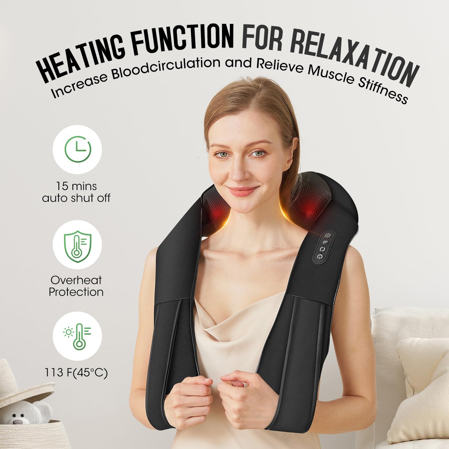 Cordless Shiatsu Neck and Shoulder Massager, Back Massager with Heat ,Massage Deeper Tissue 4D Kneading Massage for Shoulder, Neck and Back, Use at Home, Office, Car - Gifts for Fathers Day Dad Gift