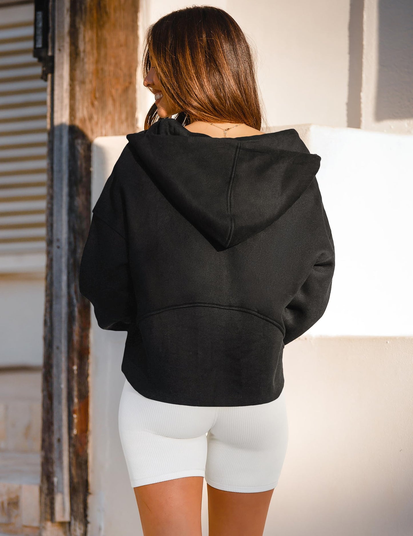 Zeagoo Womens Zip Up Hoodies Fleece Half Zip Sweatshirts Pullover Sweaters Fall Outfits Winter Clothes 2023 Black XXL