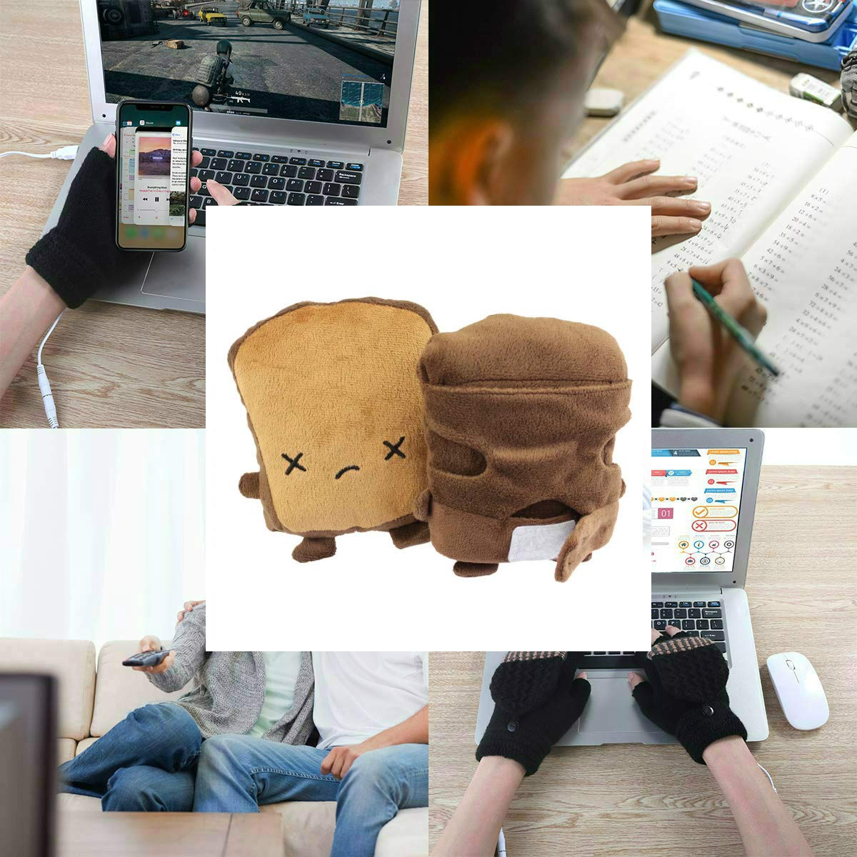 USB Hand Warmers Cute USB Heating Gloves Half Wearable Fingerless 5V USB Powered Heated Hand Warmer Gloves with Gift Box for Women and Children Winter Fashion (Brown)