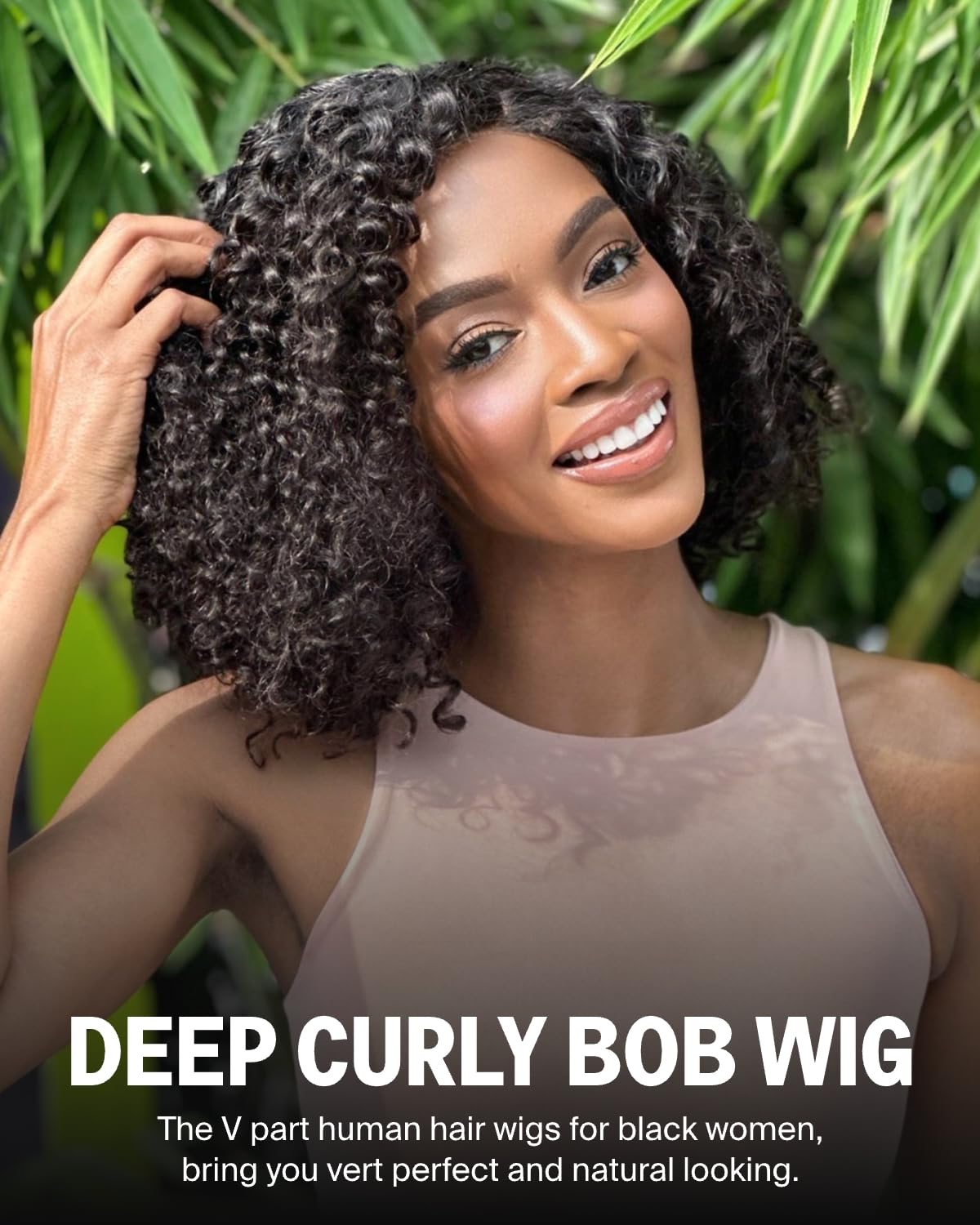 Megalook hair V Part Wig Human Hair 200% Density Deep Wave V Part Curly Wig Human Hair Bob Wigs No Glue No Sew In Half Wigs for Black Women U Part Wig Glueless Bob 12 Inch