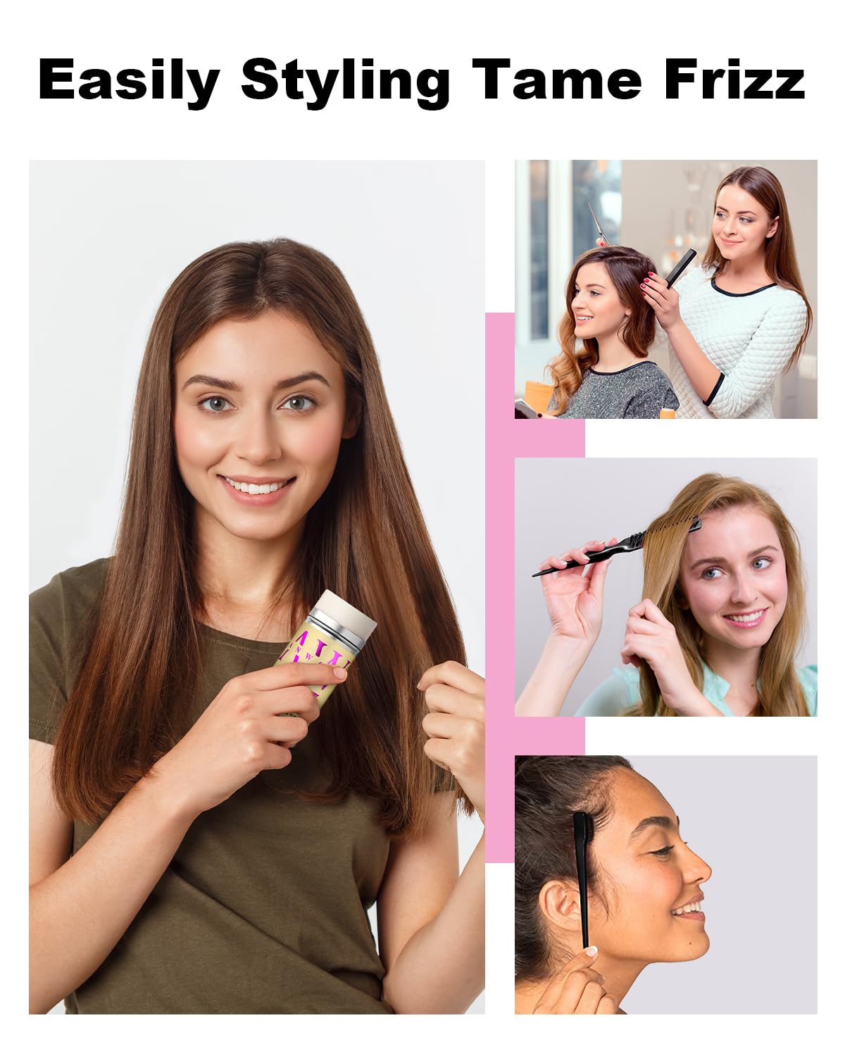 Slick Back Hair Styling Kit for Hair: 4Pcs Wax Stick, Edge Control Brush, Rat Tail Comb & Bristle Brush for Flyaways, Smoothing & Volumizing