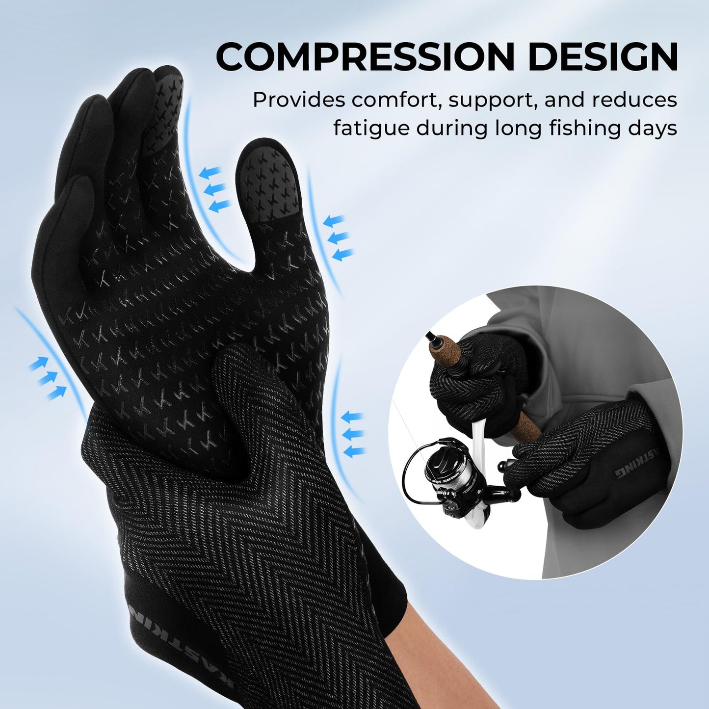 KastKing Grip Logic Full Finger Compression Glove Liners,Micro-Seam Construction,Touch Screen Fishing Gloves for Men & Women,4-Way Stretch Lightweight Winter Gloves for Outdoor Activities,Black,L