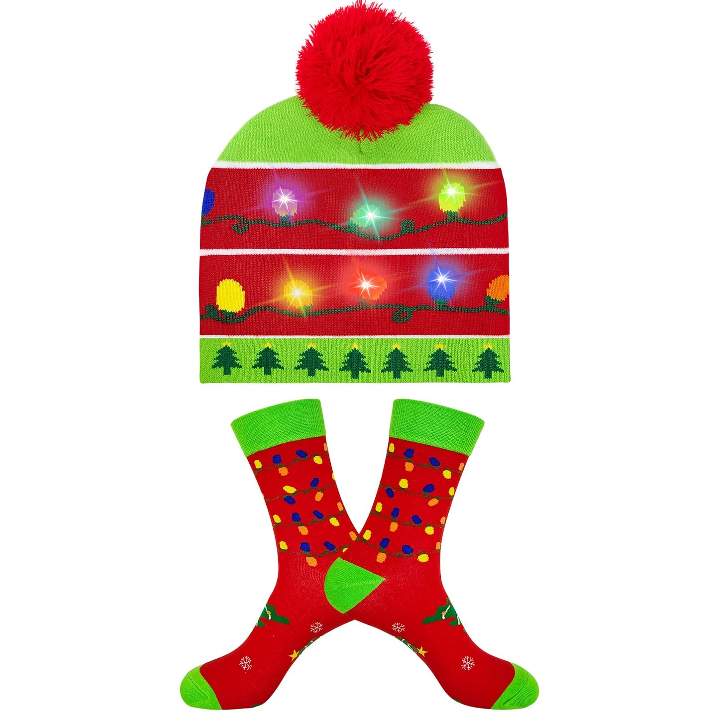 Beanumerous Christmas Beanie Light Up Winter Hat Xmas Holiday Socks, Gifts For Men Women Teens