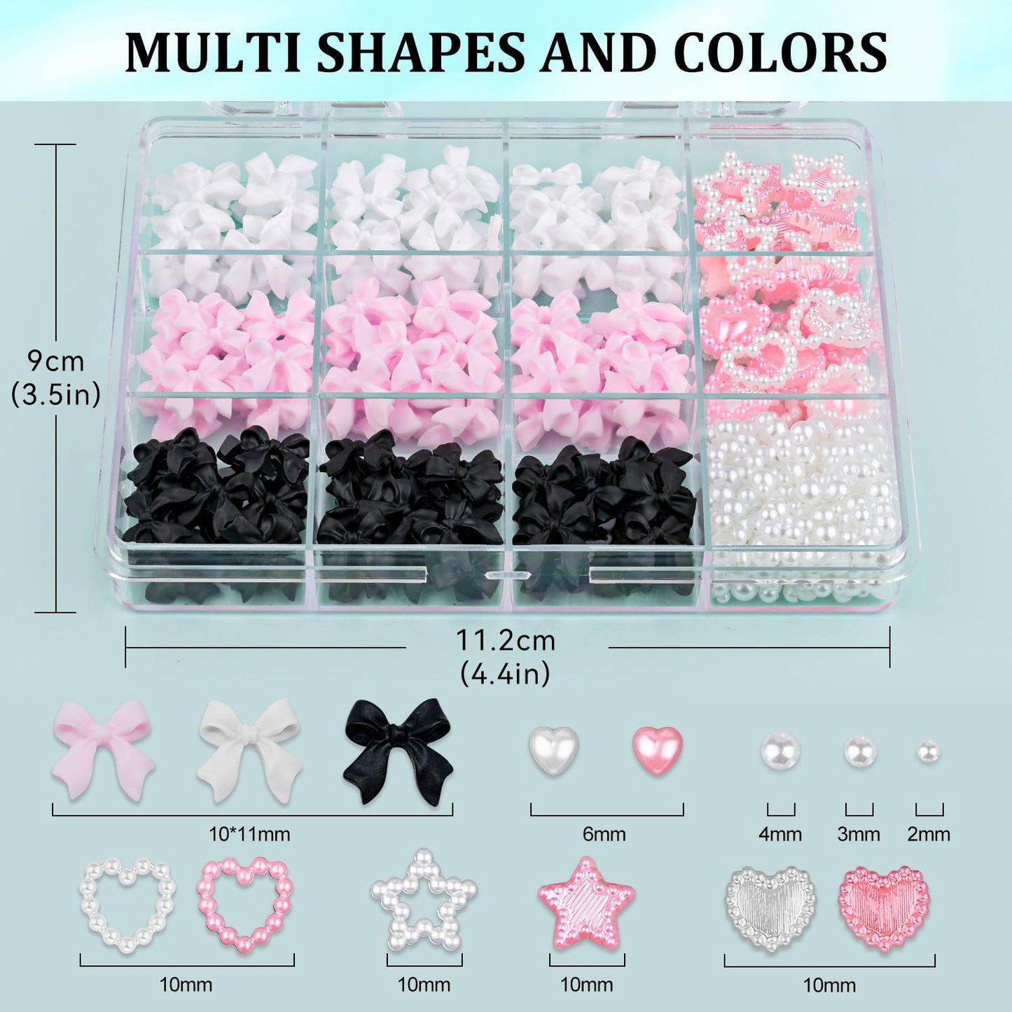 3D Nail Charms & Pearls Set - 600 Pcs, Pink & White Bows & Stars + White Pearls (2-4mm) for Nail Art DIY Decoration