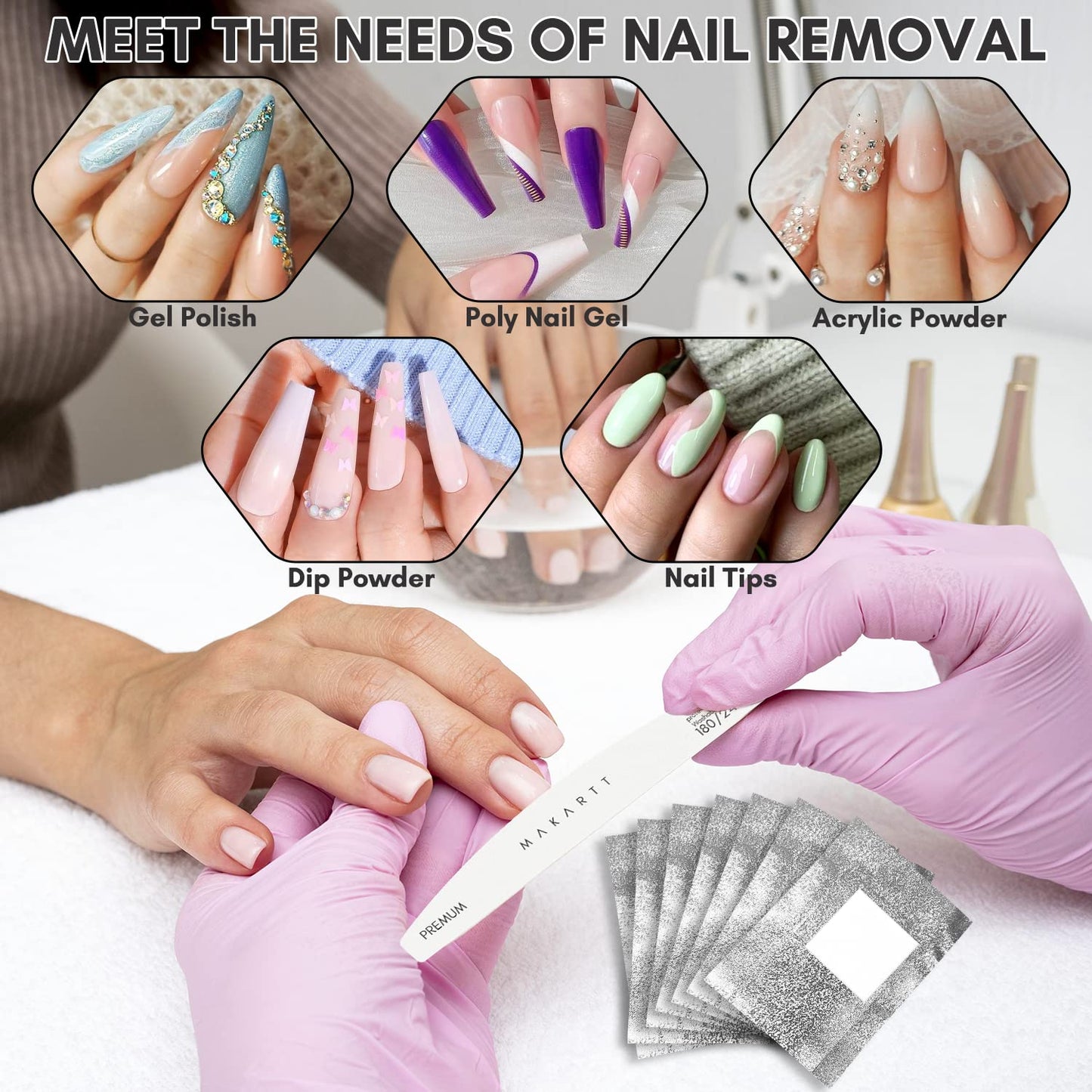 Makartt Nail Polish Remover, 100pcs Nail Foil Wraps for Soak Off Gel Polish Remover, with 1.18inch Pre-attached Lint Free Cotton Pads For Nails, Non Acetone Nail Polish Remover