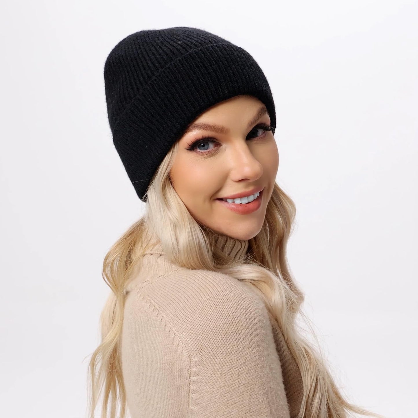 ZOORON Beanie for Women Men Warm Winter Hats Unisex Cuffed Plain Skull Knit Hat Cap Thick Fisherman Beanies Black&Gray