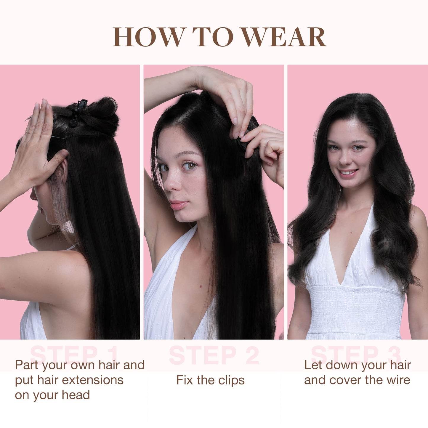 GOO GOO Wire Hair Extensions Human Hair, 1 Jet black Natural 18inch 125g, Invisible Wire Hair Extensions with Transparent, Seamless Fish Line Hairpiece