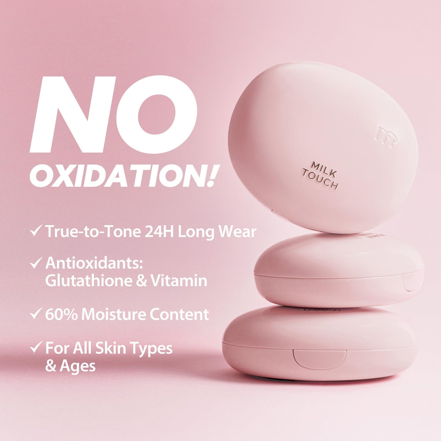 milktouch Cushion Foundation, 24H Flawless Skin, Radiant Shine, No Oxidation, Long-Lasting, Non-Creasing, 60% Hydrating Skincare Infused Korean Foundation, Valentines Gifts (19N Vanilla Ivory)