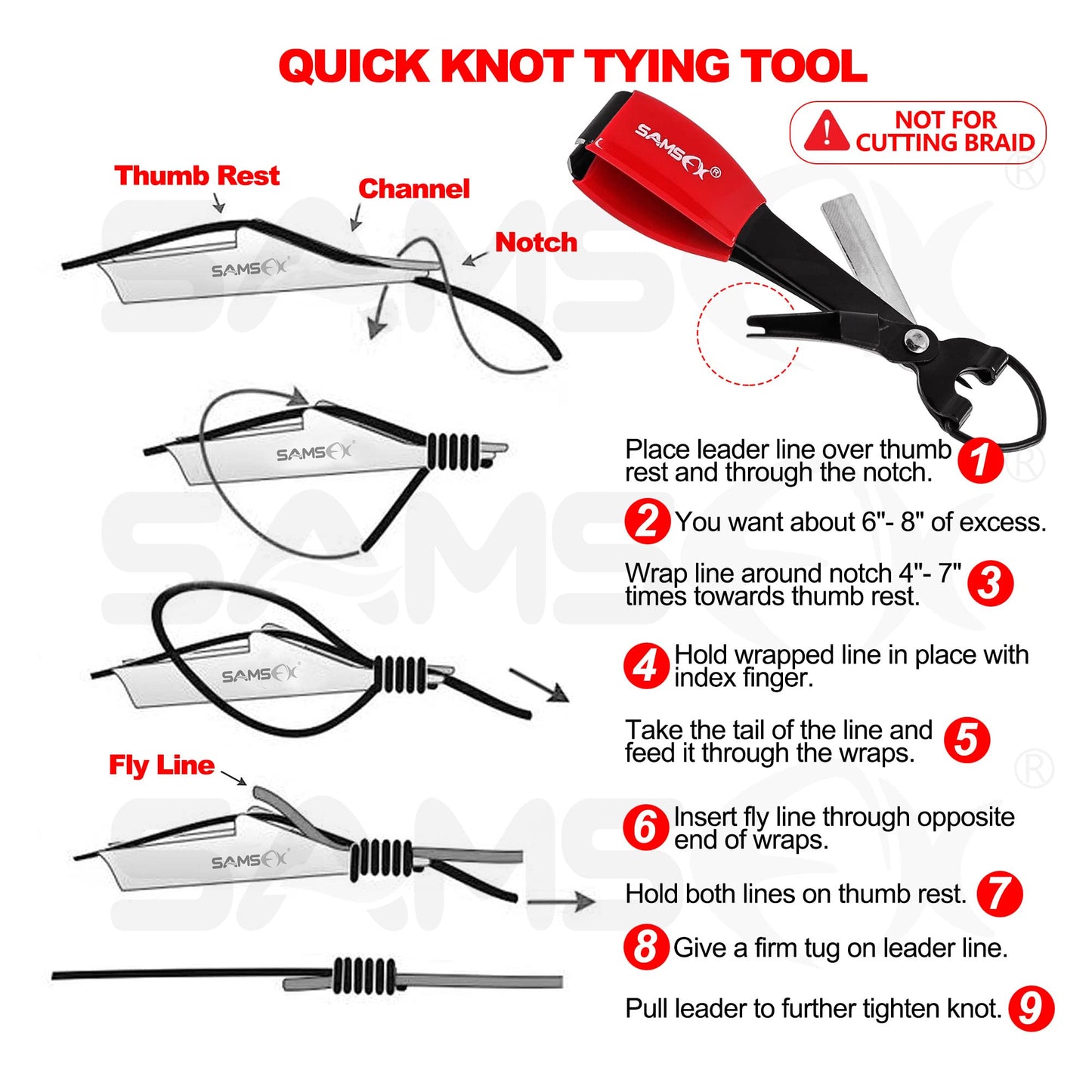SAMSFX Fly Fishing Knot Tying Tools Quick Knot Tool for Fishing Hooks, Lures, Flies, Trout Line Backing, Come with Zinger Retractors