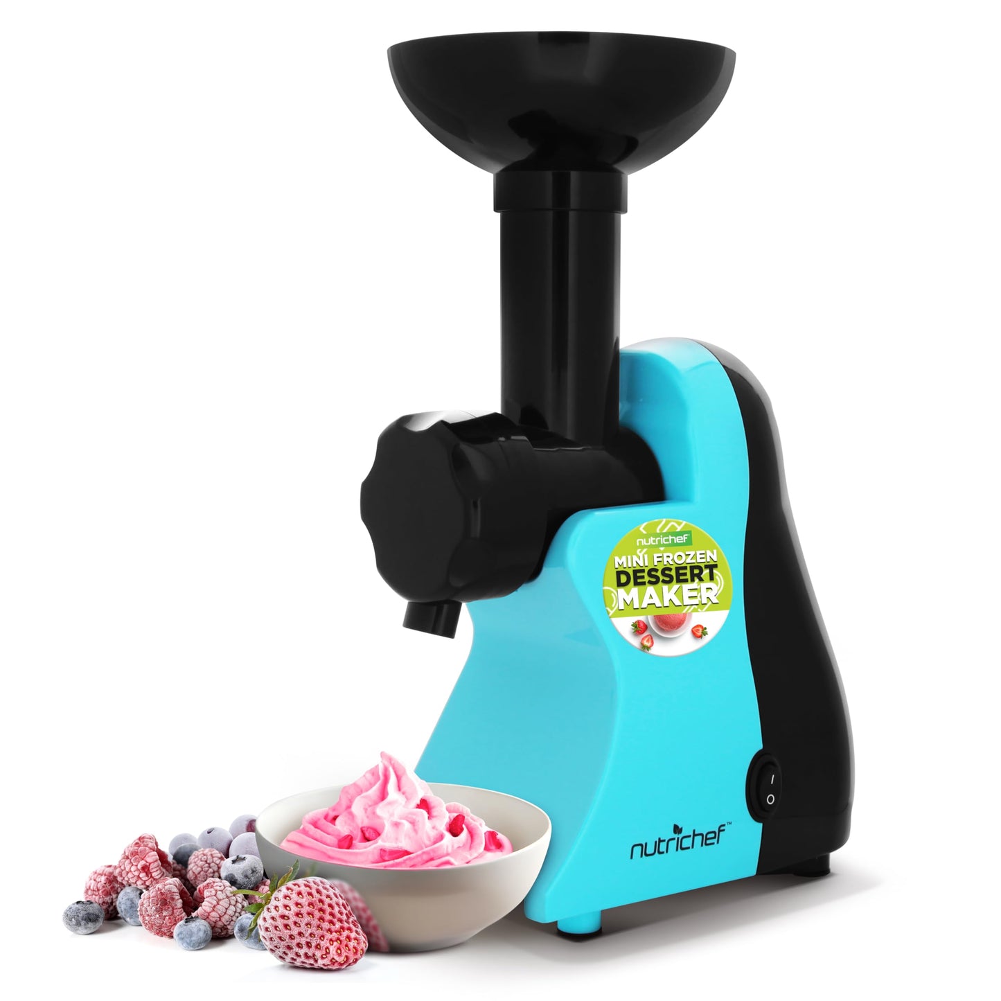 NutriChef Electric Frozen Fruit Dessert Maker - Fruit Sorbet Machine - Make Ice Cream, Dessert, Gelato, Smoothies, Slushies & Frozen Yogurt - Includes Food Plunger & Recipe Book - Blue