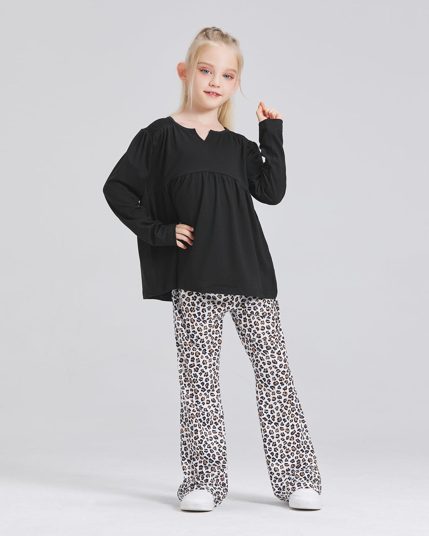 Handfrog Fall Clothing Leopard Flare Pants Long Sleeve Shirts 2023 Trendy 2 PCS Matching Lounge Set Clothes