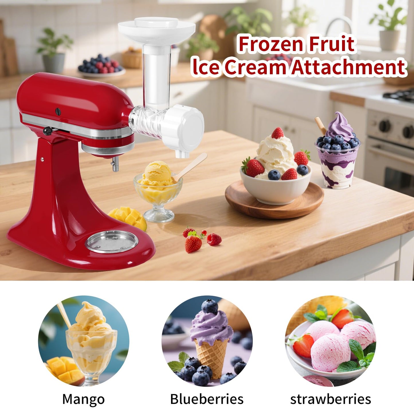 Gdrtwwh Frozen Fruit Ice Cream Attachment for all Mixer Models, Make healthy homemade dairy-free sorbets and soft-serve yogurts, Ice Cream Maker Attachment for Home, Dishwasher safe