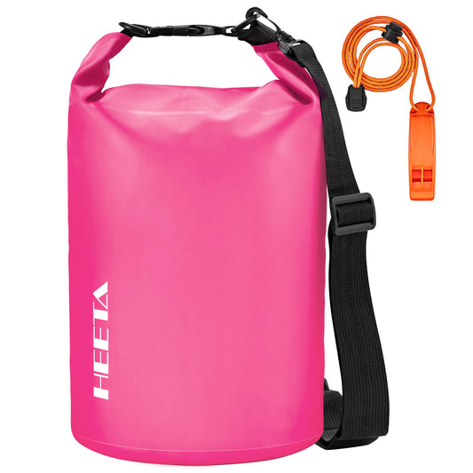 HEETA Waterproof Dry Bag for Women Men (Upgraded Version), Roll Top Lightweight Dry Storage Bag Backpack with Emergency Whistle for Travel, Swimming, Boating, Kayaking, Camping, Beach (Rose Red, 5L)