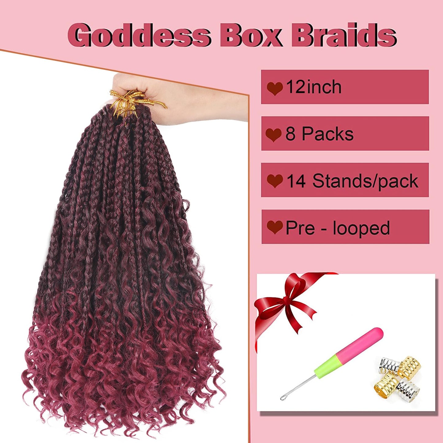 Goddess Box Braids Crochet Hair With Curly Ends 12 Inch Bohomian Box Braids Crochet Braids 8 Packs 3X Crochet Braids Synthetic Braiding Hair Extension for Black Women (12 Inch (Pack of 8), T1B BUG)…