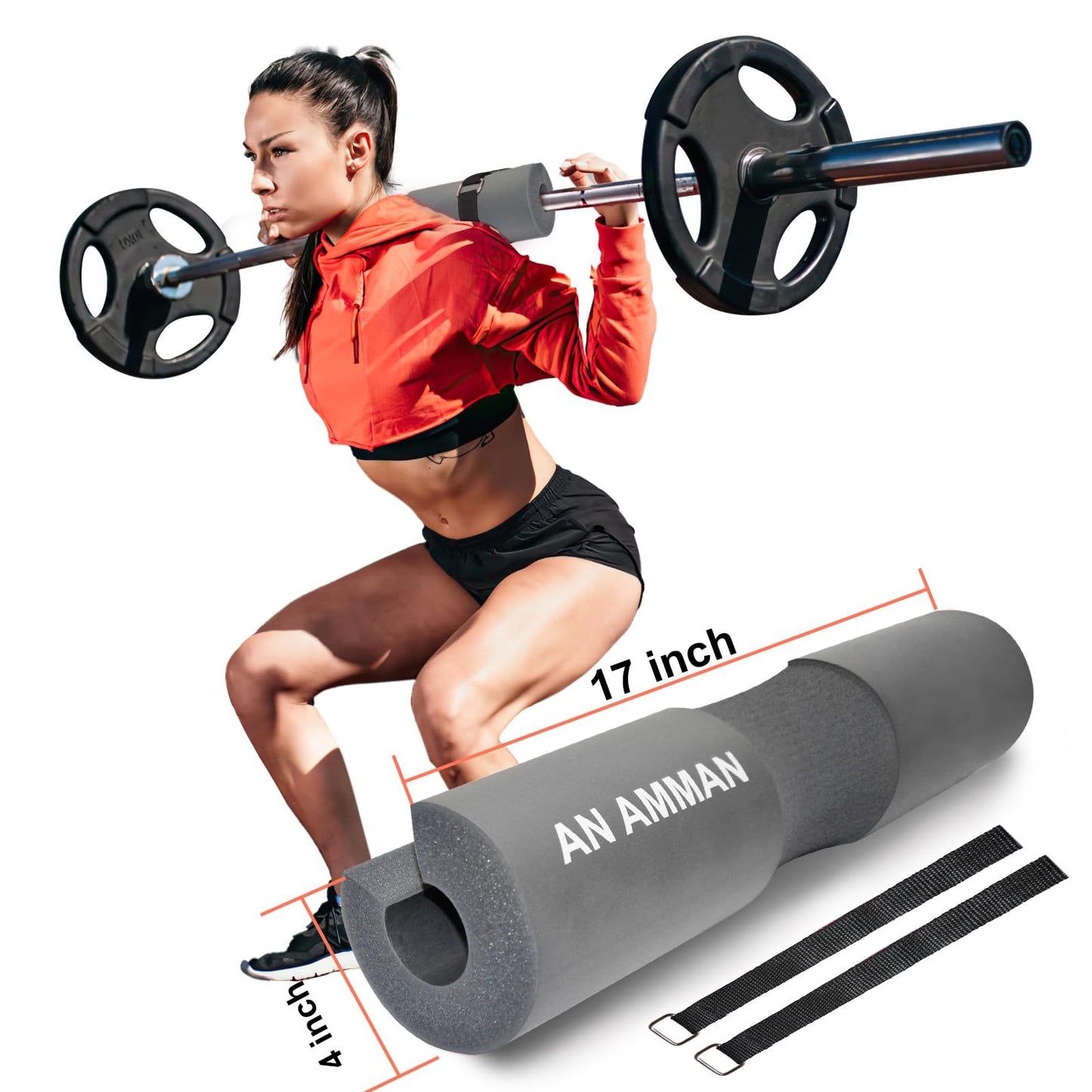 AN AMMAN Barbell Pad Perfect for Squat, Hip Thrust - Relieves Neck and Shoulder Pain Thick Foam Cushion - Gym Workout Smith Machine Thruster Weightlifting Blue