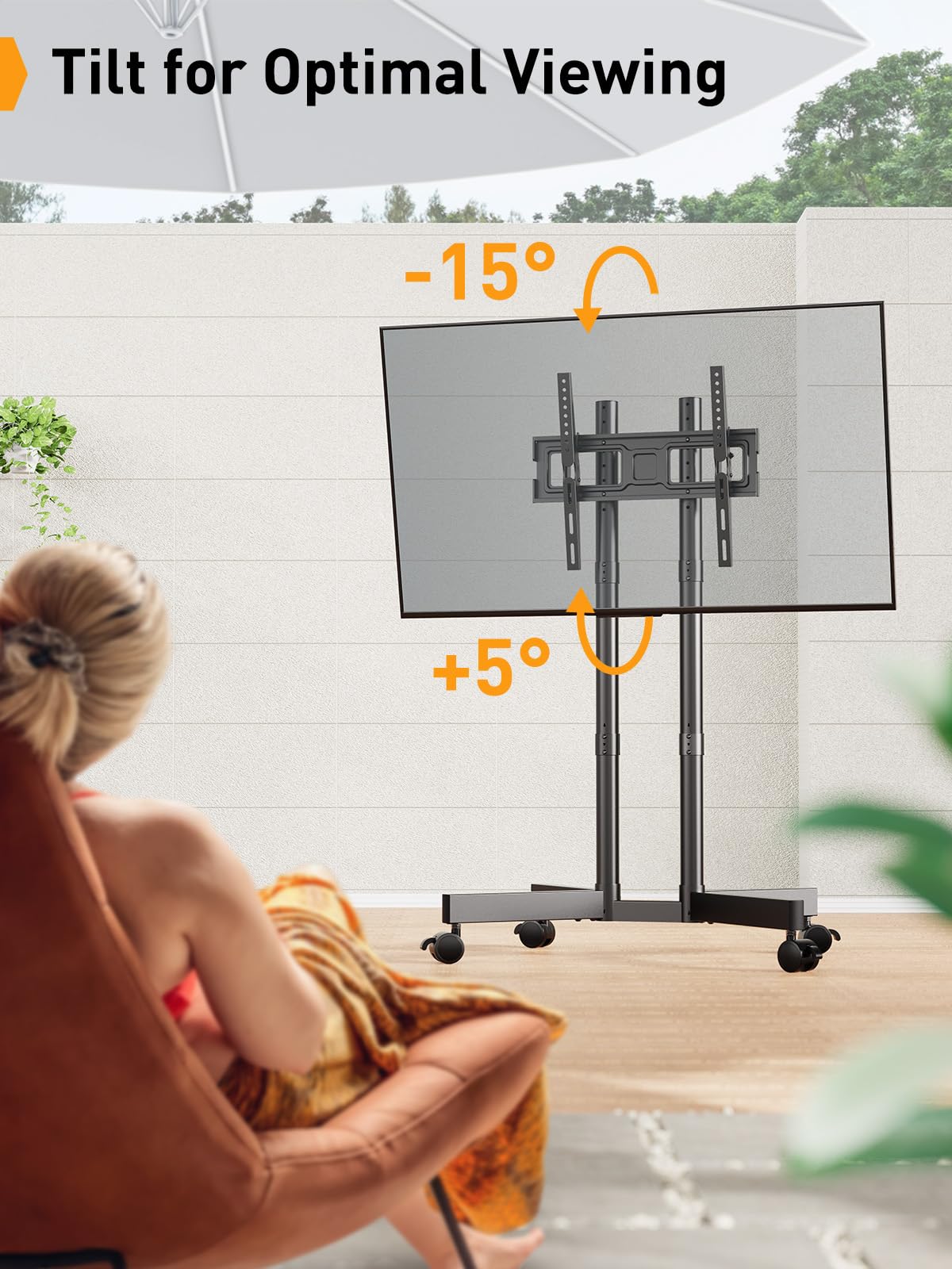 Perlegear Rolling TV Stand, Mobile TV Stand with Wheels for 32-70 inch TVs, Height Adjustable Mobile TV Cart with -15° to +5° Tilt, Rolling Cart for 4K TV Max VESA 400x400mm up to 88lbs, PGTVMC14