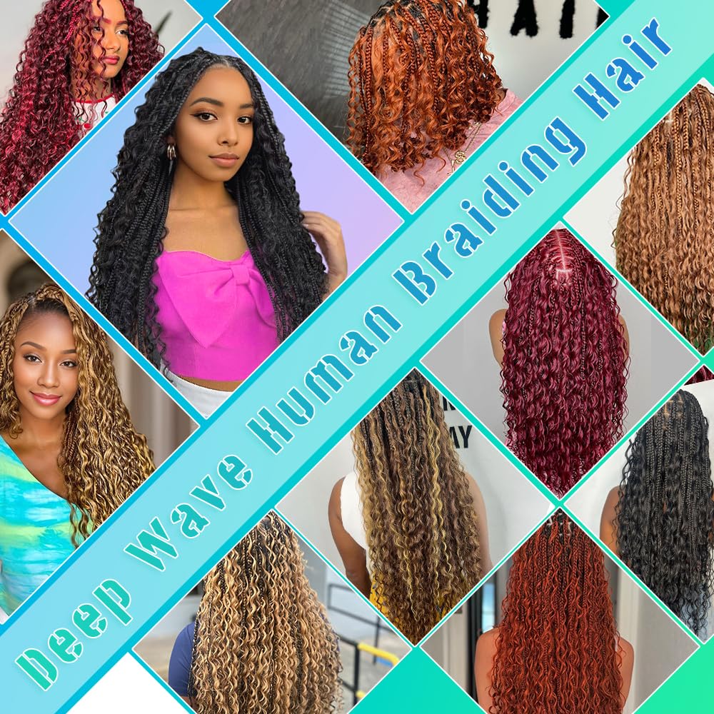 Blonde Human Braiding Hair for Boho Braids 18 Inch 100g Deep Wave Bulk No Weft Hair Extensions 27#