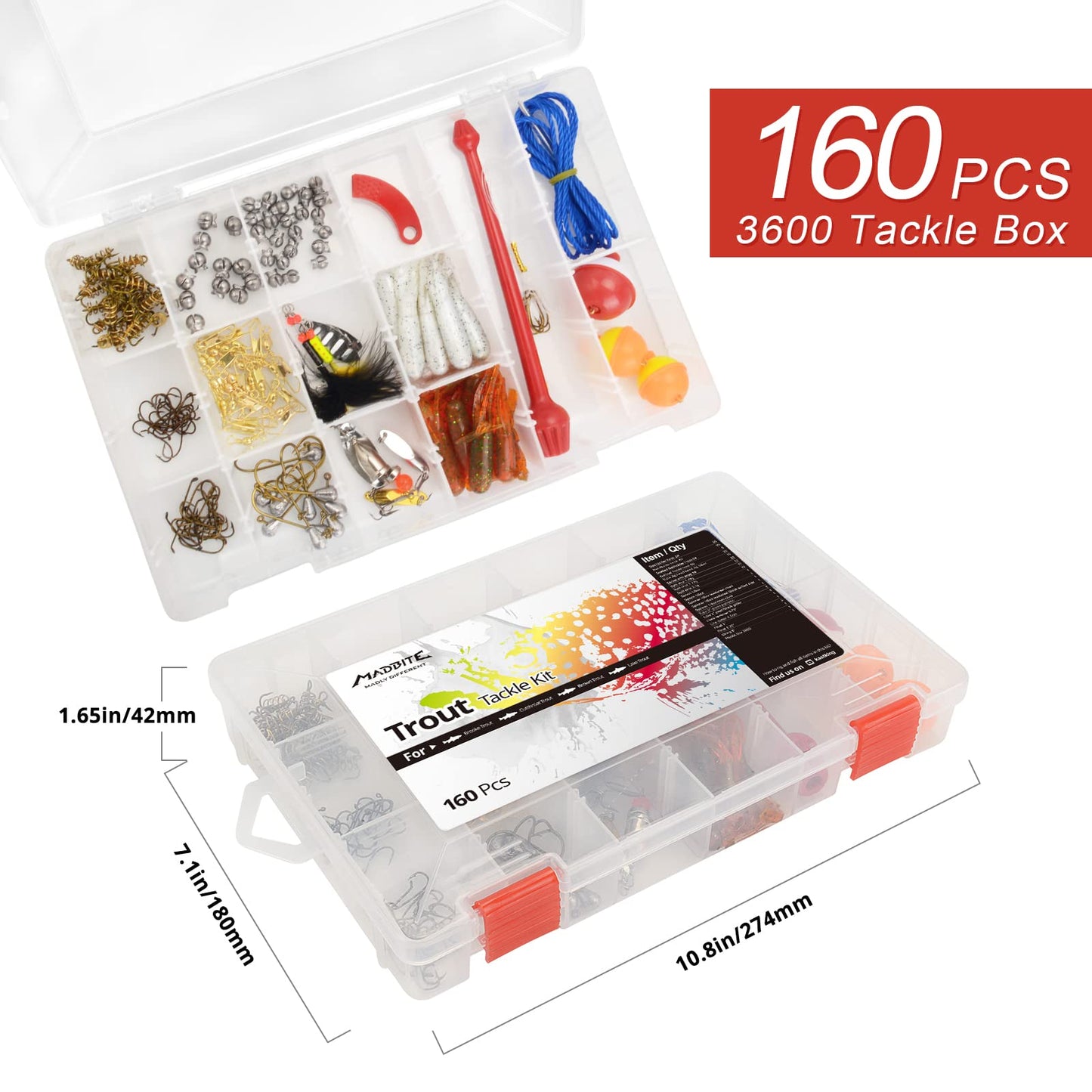 MadBite 181/196/214pcs Terminal Tackle Kits, Fresh and Saltwater, Bass/Panfish/Trout Fishing Tackle Kits, Fishing Gear, Fishing Lures, Fishing Accessory Kit w/Tackle Box, Hooks/Weights/Sinkers & Rigs