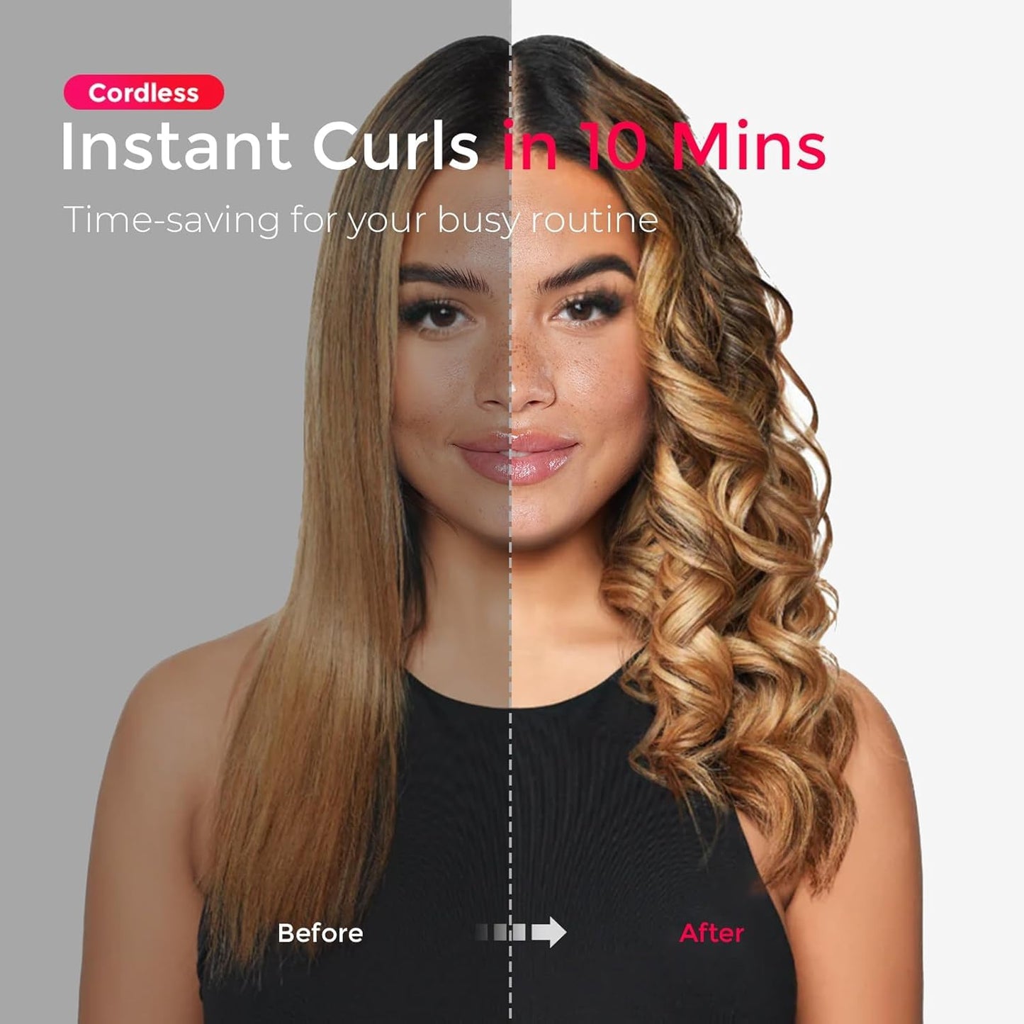 TYMO Cordless Automatic Curling Iron - Upgraded TYMO CurlGo Smart 1 Inch Rotating Curling Wand for Travel, Ionic Beach Waves Portable Hair Curlers for Women, Anti-Scald, Safe & Tangle-Free, Gold Blush