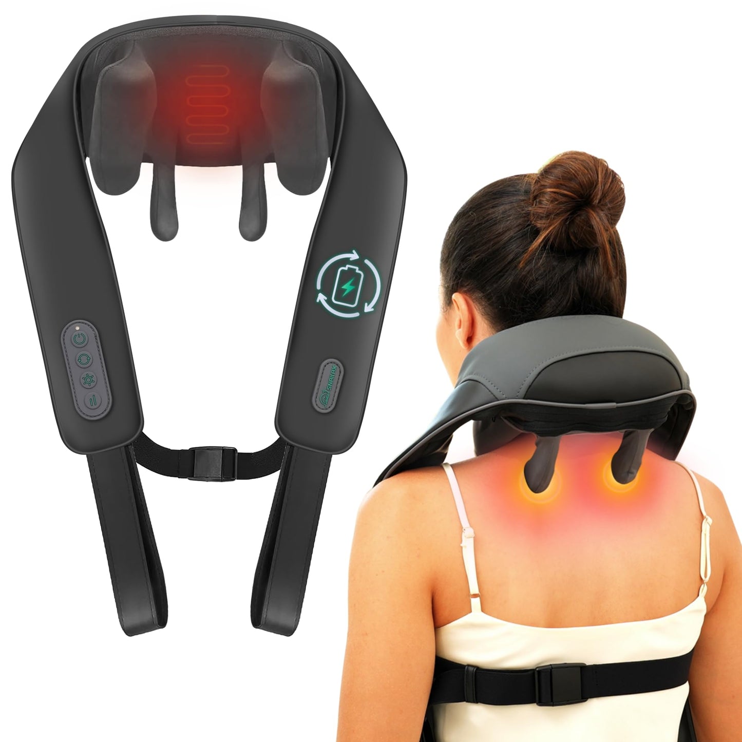 Snailax Cordless Neck Shoulder Massager with Soothing Heat, Upgarded 4D Deep Tissue Kneading, Shiatsu Back Massager Pillow for Neck, Traps, Back, Gifts for Men Women Mom Dad