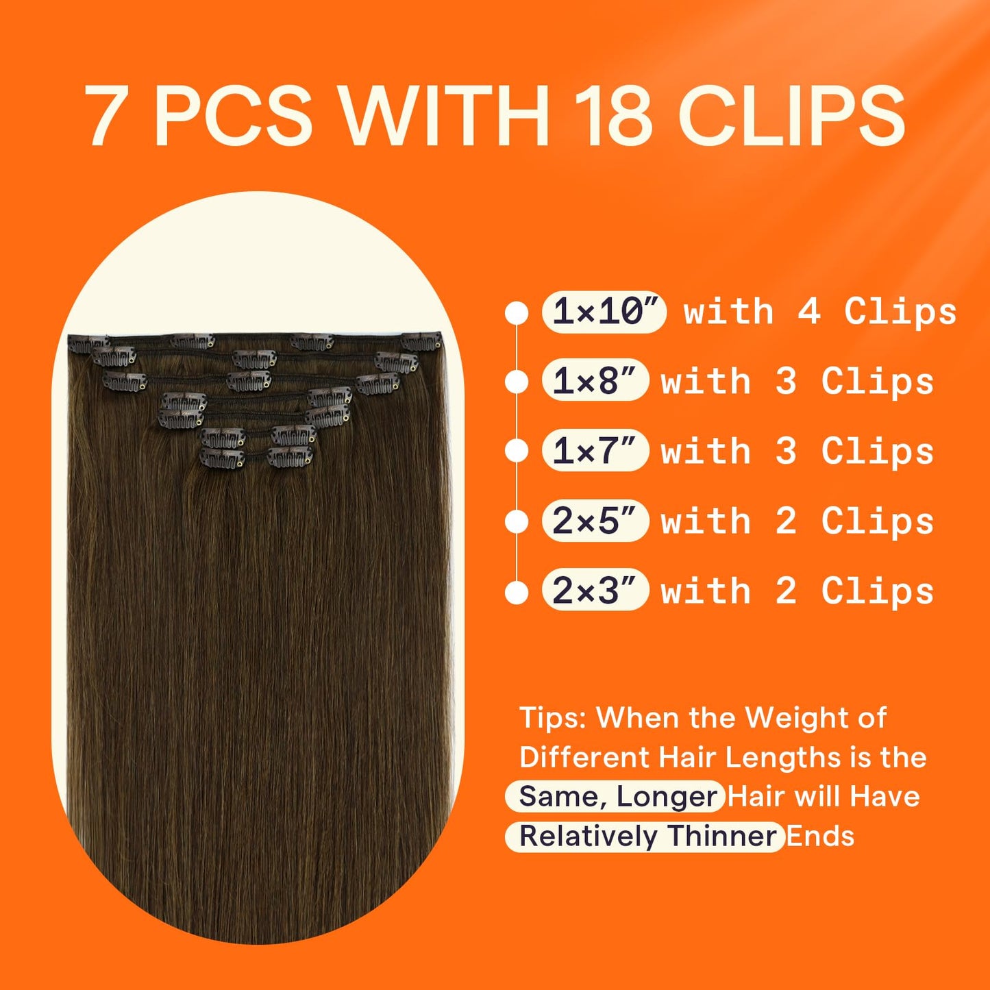 Full Shine Clip in Hair Extensions Real Human Hair Brown Hair Extensions Clip ins Triple Weft Clip in Extensions Light Brown Straight Remy Hair for Women 12 Inch 7 Pcs 95 G