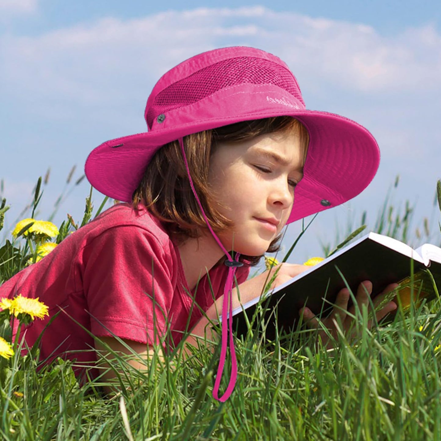 Century Star Outdoor Kids Sun Hat Boys Sun Hat Girls Beach Hat UPF 50+ Kids Bucket Hat Wide Brim Kids Fishing Safari Hat 2Pcs Rose Red & Lake Blue 5-13T