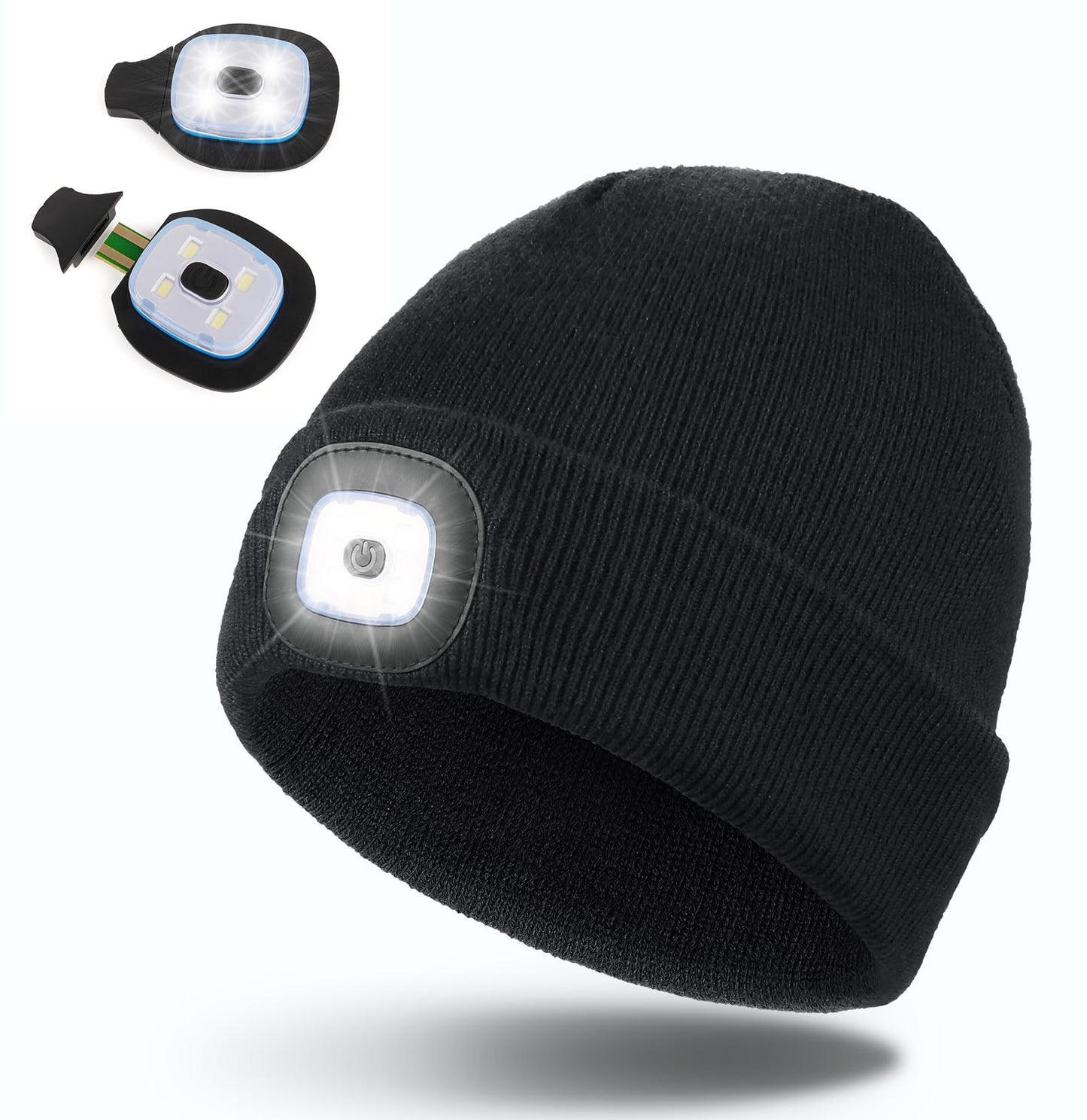Hatlight for Men Unisex LED Beanie with Two Lamps Hands Free Knit Headlamp Hat with Light Winter hat
