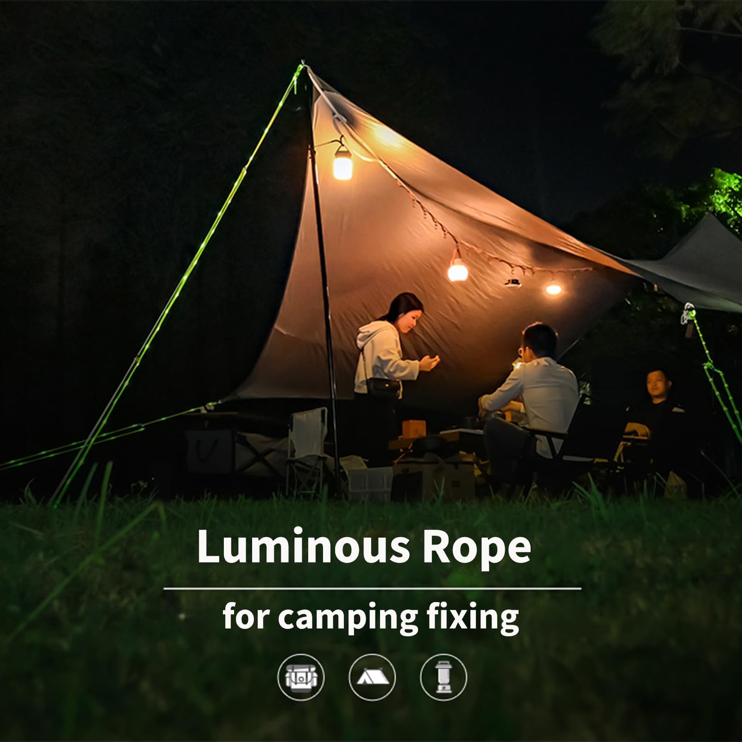 P auke'réi Luminous Paracord Light, Camping Rope Light, Tent Wind Rope Light, Warning Light, Waterproof Marine Rope, Nylon Rope, Outdoor LED Rope Light, Φ6mm, L16.4ft / 5m (Yellow, 1 pc)