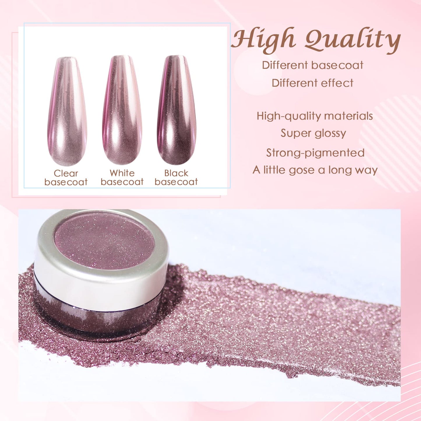 Laza Chrome Nail Powder Mirror Effect Metallic Dust Holographic Glitter Glazed Manicure Decoration Reflective Pigment for DIY Gel Polish Nail Art, Resin Craft, Gifts - Pink