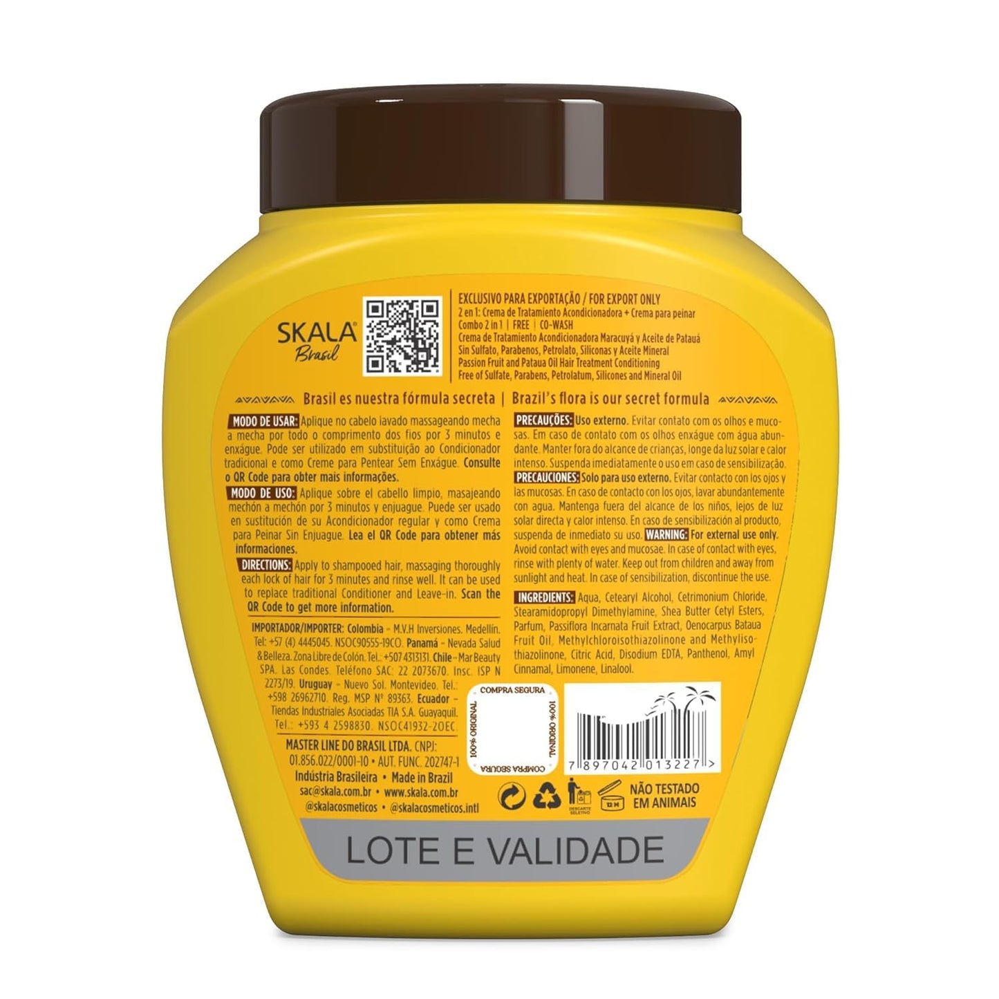 Skala Passion Fruit & Patauá Oil (Maracuja) Hair Care, 1000g - Brazilian Treatment Cream - Sulfate, Paraben, Silicone Free -Color Care Packet Packet + Free Comb (Comb Color May Vary). 6 Pack