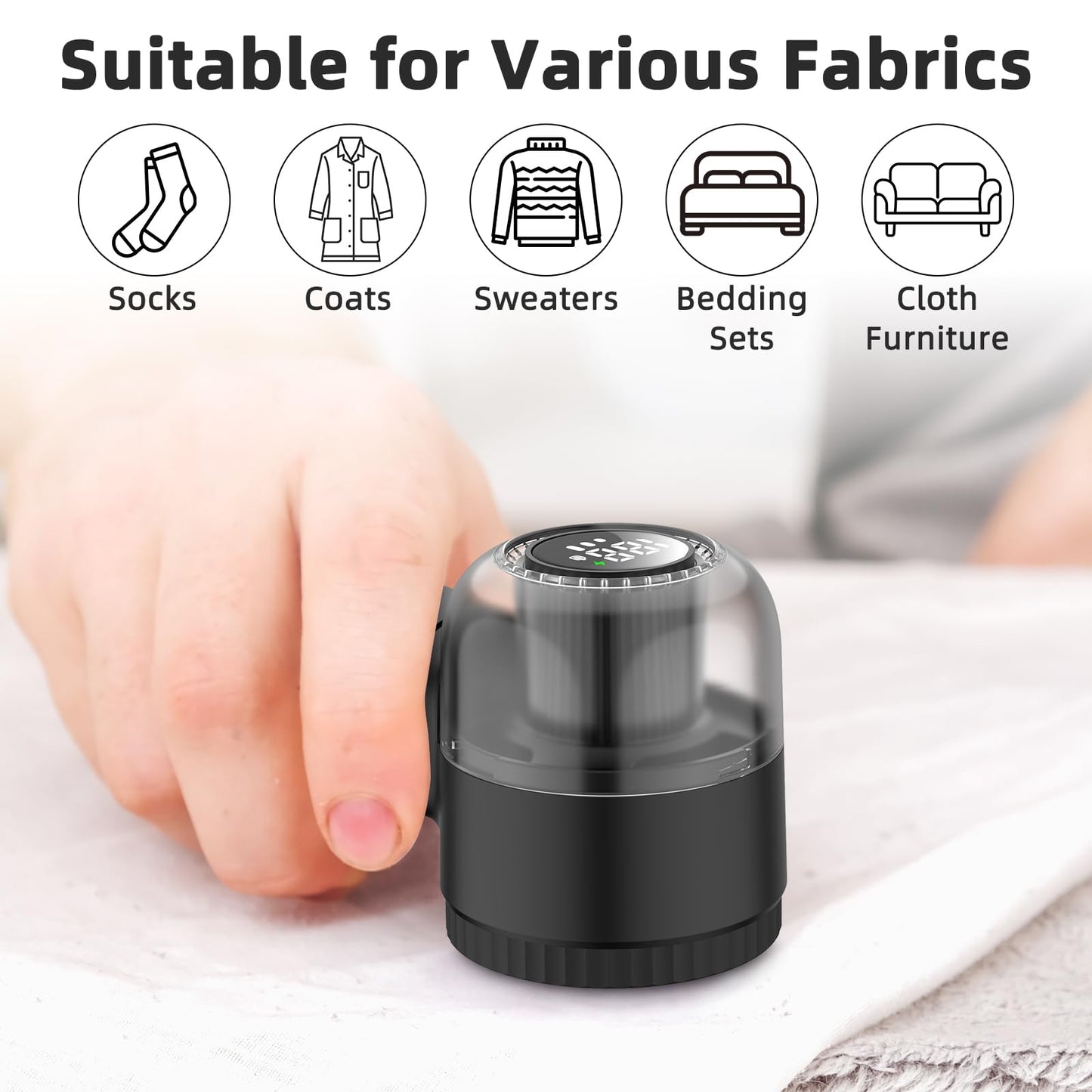 Fabric Shaver Electric Lint Remover Rechargeable Sweater Shaver Dual Protection Removable Bin Easy Remove Fuzz Lint Pills Bobbles (Black)