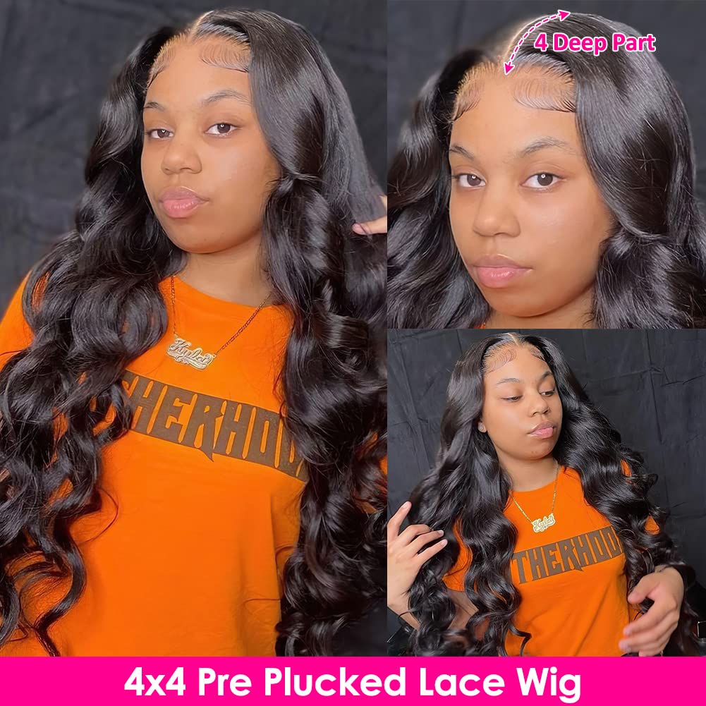 Hedy 4x4 Lace Front Wigs Human Hair Wigs for Black Women Pre Plucked with Baby Hair 220% Density Body Wave Glueless 10A Brazilian Lace Closure Wigs Human Hair Natural Color(20 Inch)