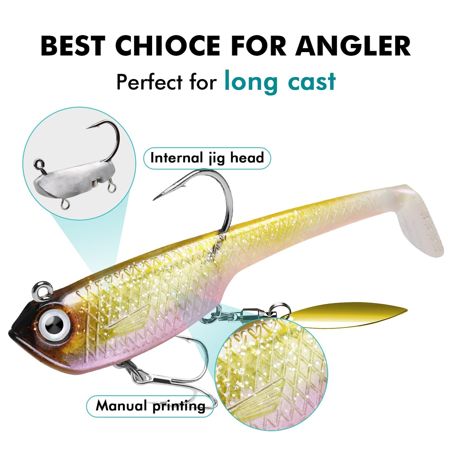 TRUSCEND Pre-Rigged Fishing Jigs, 1:50 Super Durable Soft Swimbait, Well-Made Lifelike Fishing Lures, Weedless Lure for Bass Trout Walleye, Saltwater Fishing Gear