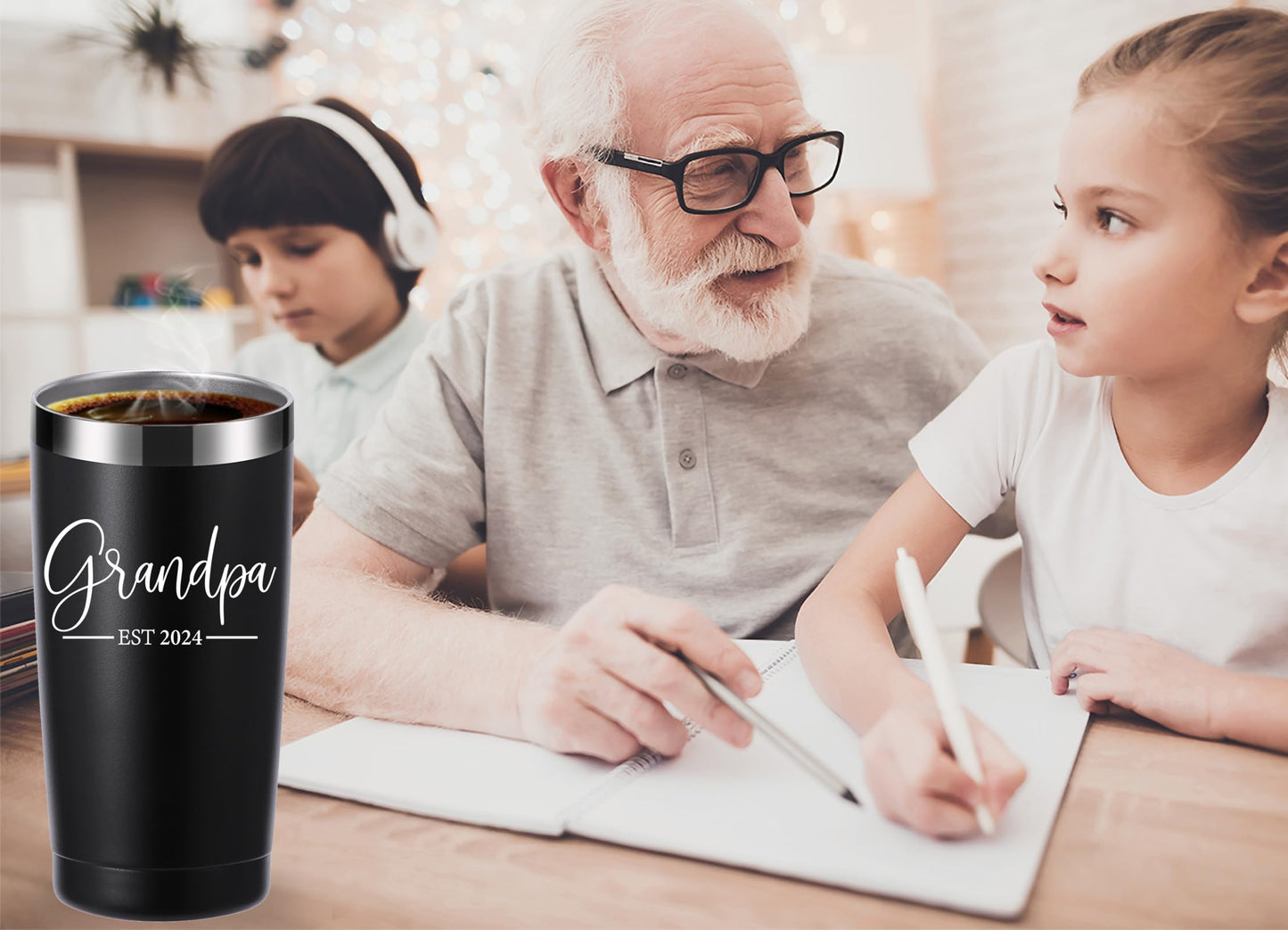 momocici Grandpa Est. 2024 20 OZ Tumbler.First Time Grandfather,Grandpa to Be,New Grandpa,Newborn Gifts.Birthday,Christmas Gifts for New Grandfather,Husband,Men Travel Mug(Black)