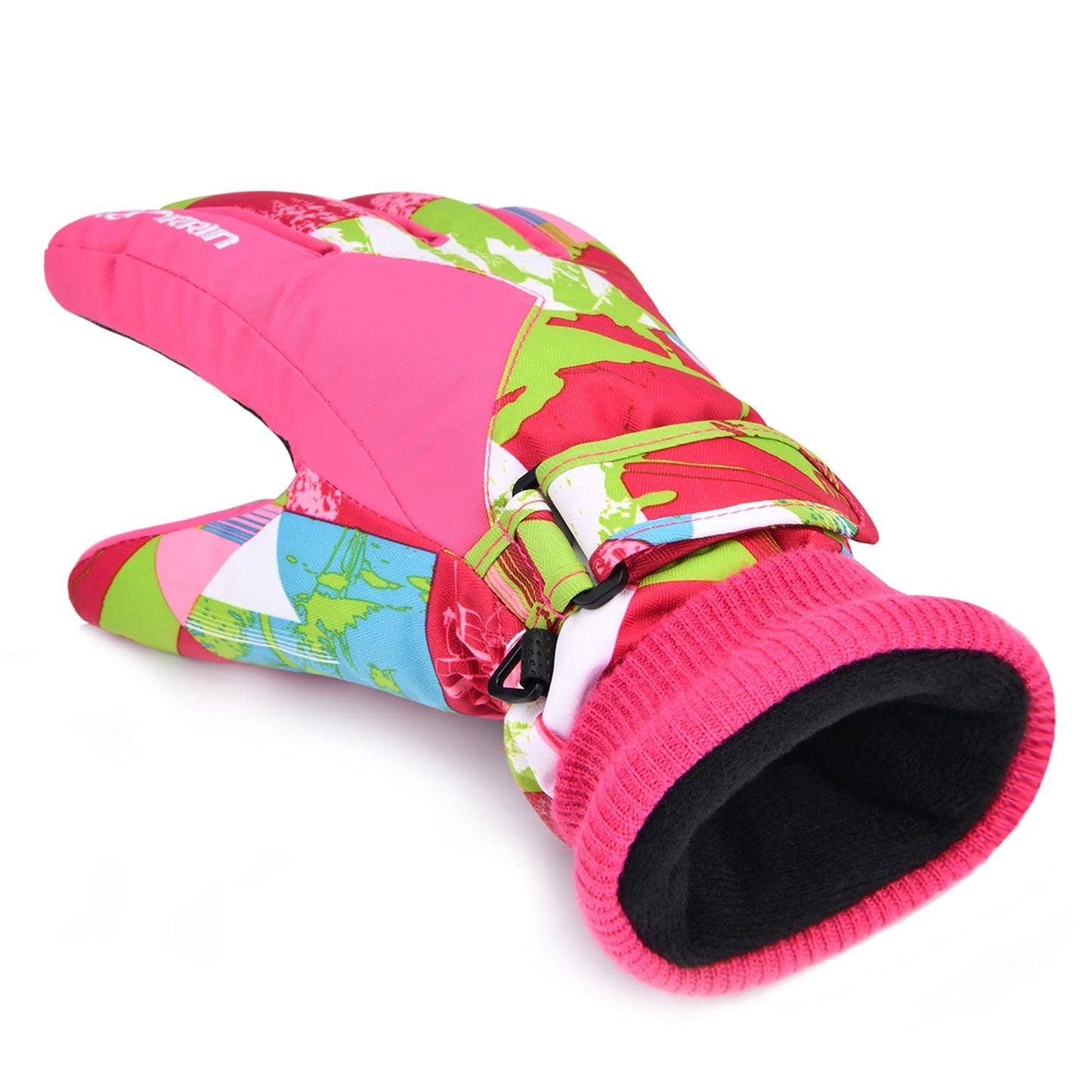 RunRRIn Ski Gloves, Waterproof Snow Gloves -30℉ Winter Gloves for Cold Weather, Warm Snowboarding Gloves - for Men, Women, Kids, Boys and Girls (Rose Red Green XS)
