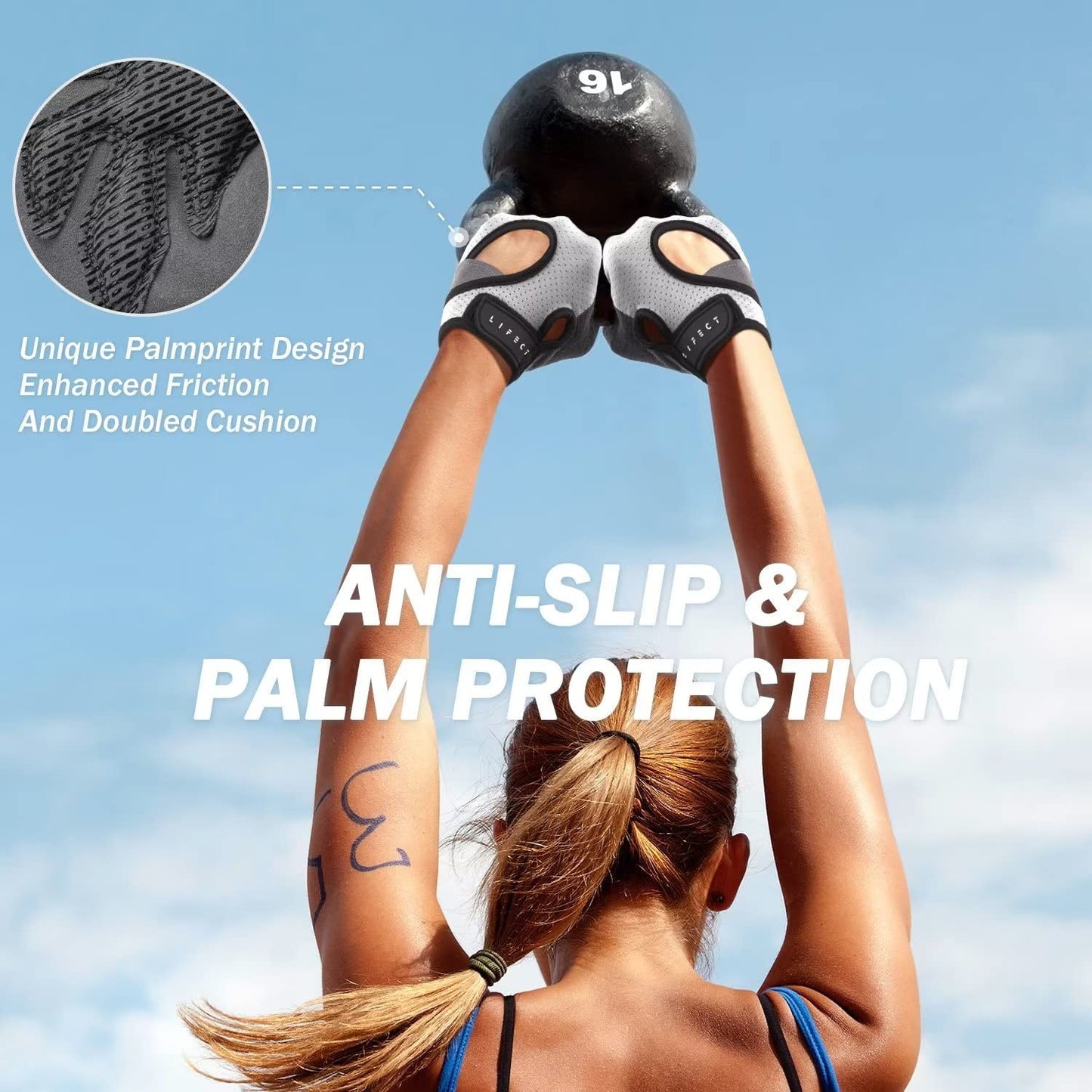 LIFECT Freedom Workout Gloves, Knuckle Weight Lifting Shorty Fingerless Gloves with Curved Open Back, for Powerlifting, Gym, Women and Men (Grey, X-Small)