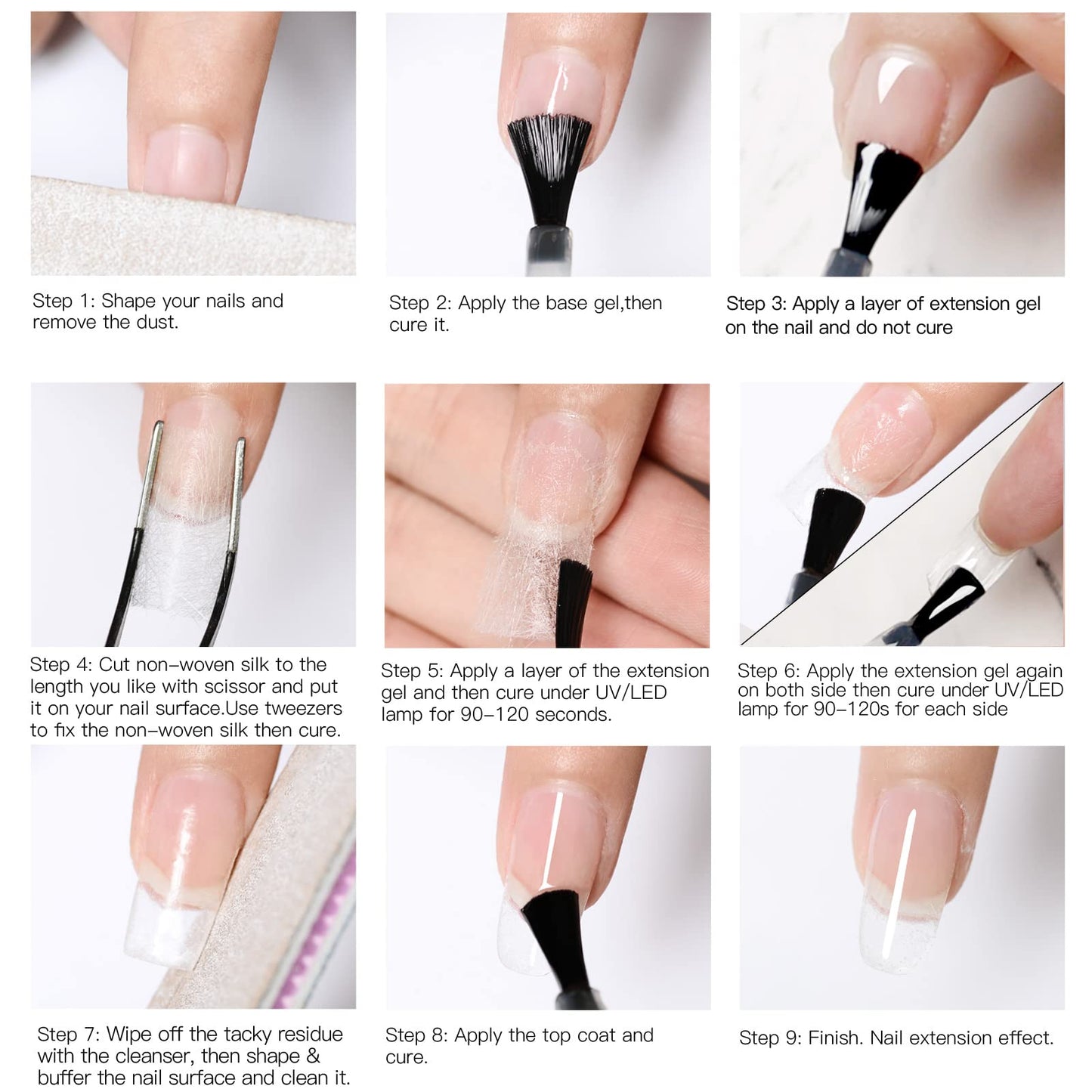 Fiberglass Nail Extension Kit with Building Gel Magical Silk Fiberglass Nail Wrap Form Quick Building Fiber Extension Gel, Nail File, Tweezers, Nail Tips Clip for Gel Extension Nail Art