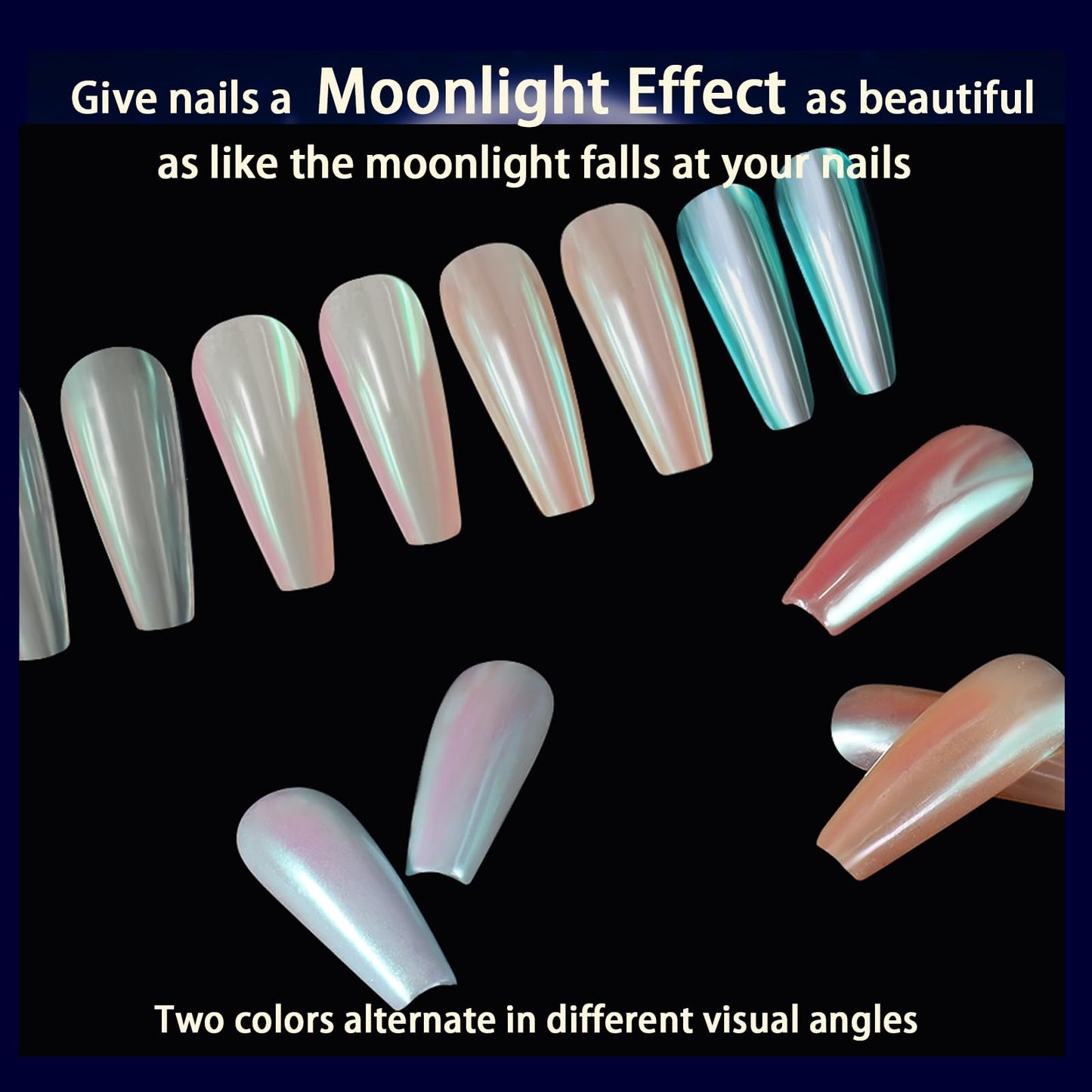 Allstarry Unicorn Chrome Nail Powder, Aurora Mermaid Iridescent White Pearl Nail Chrome Powder Pigment Glitter Fairy Dust for Nail Art, Manicure, Gel Nail Polish - Spring Moonlight