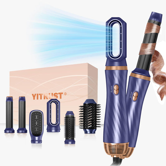 6 in 1 Blow Dryer Brush,Detachable Hair Dryer Brush Air Curler Air Styler Wrap,Curly Twist Hot Air BrushCurling Iron Brush,Blow Dryer Hot Brush Styler