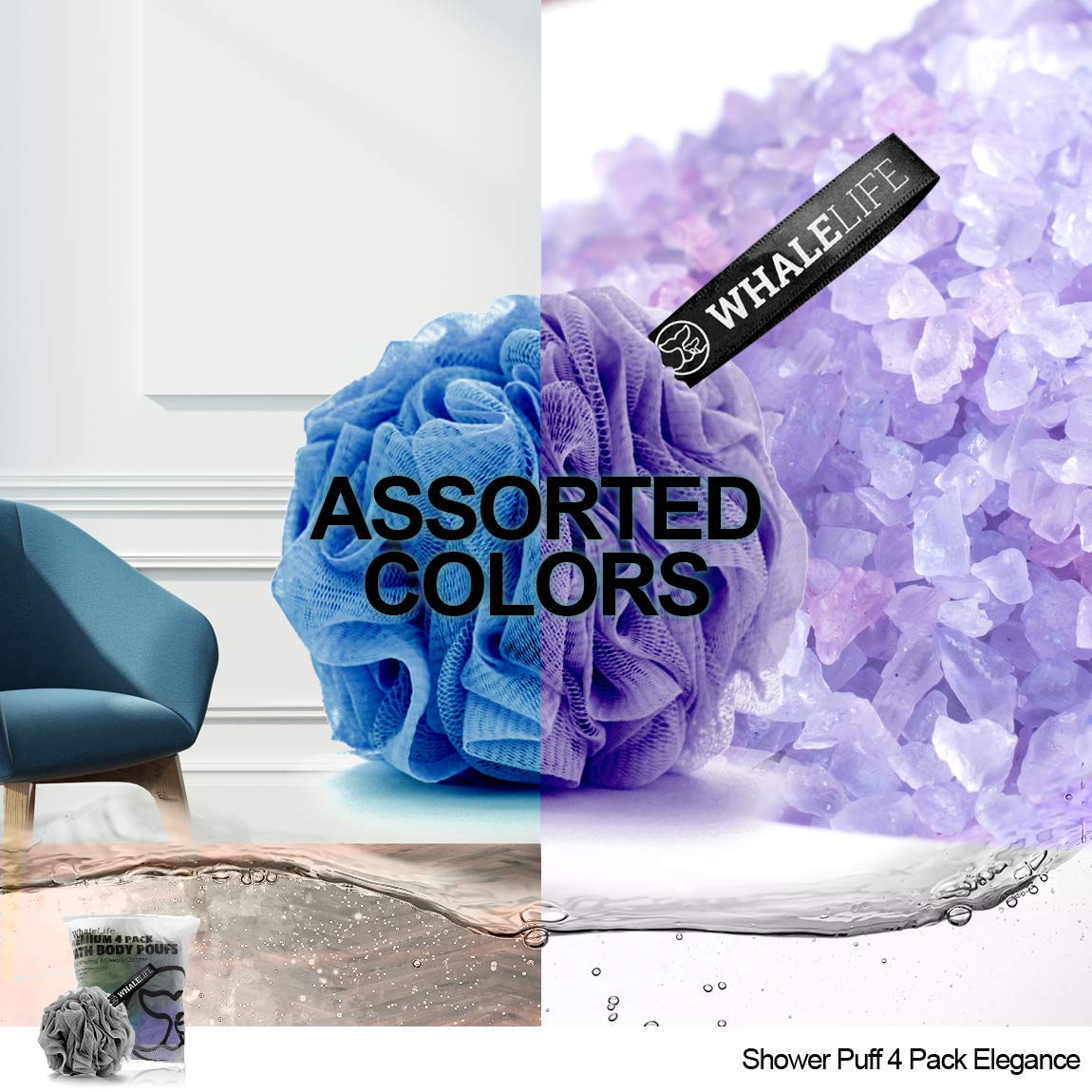 Loofah Sponge Bath Sponge for Women Men 4 Pack (Gray Blue Green Purple)