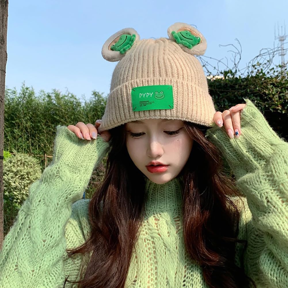 Knit Frog Hat Winter Hats Warm Winter Hats for Women Cute Animal Skull Hat Cap Slouchy Beanie Cap Beanies Women 2023 Green