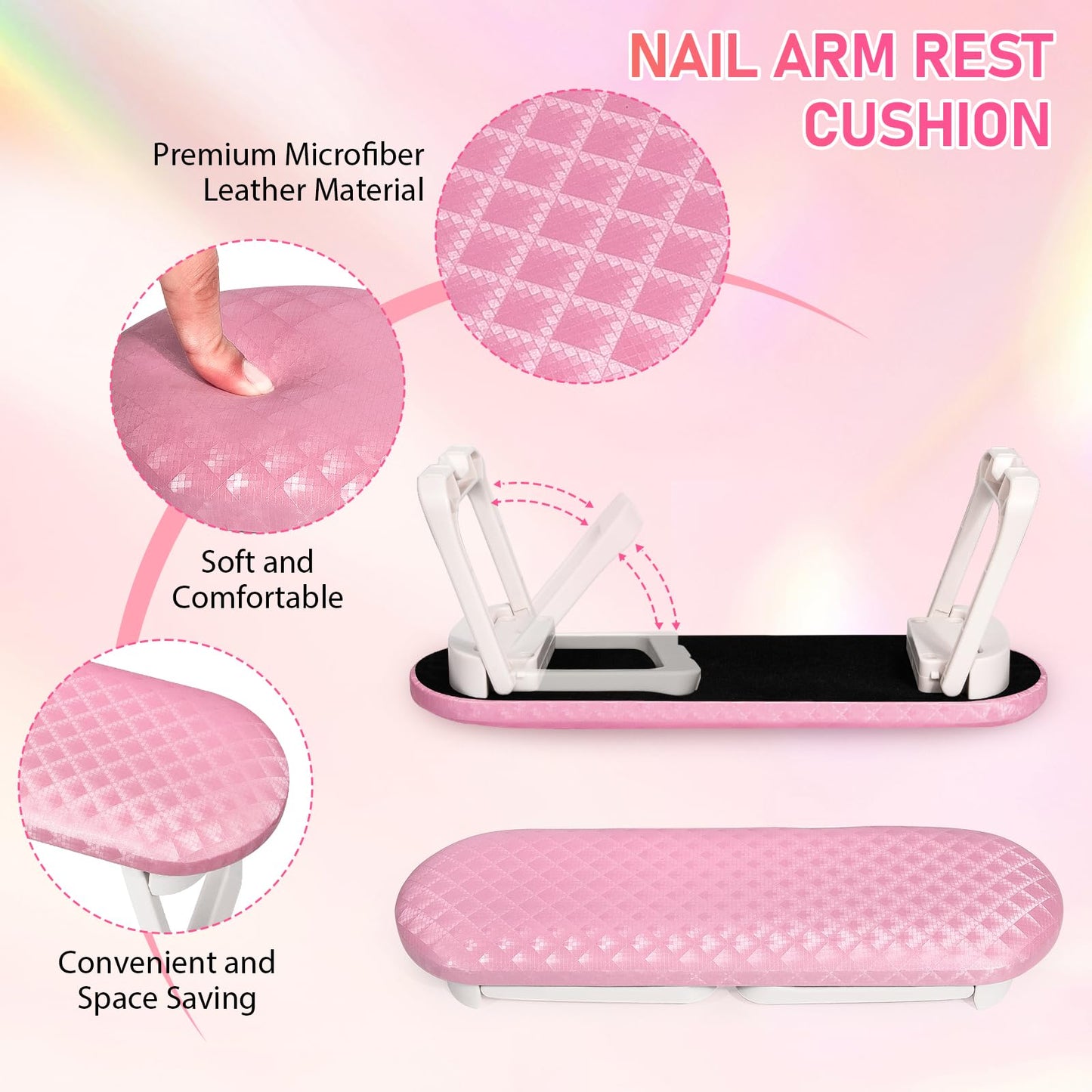 krofaue Nail Hand Rest - Folding PU Leather Arm Rest for Nails Tech with Nail Mat, Cushion Nail Hand Rest Stand for Acrylic Nails Professional Nail Pillow for Manicure Pedicure Salon Home (Pink)