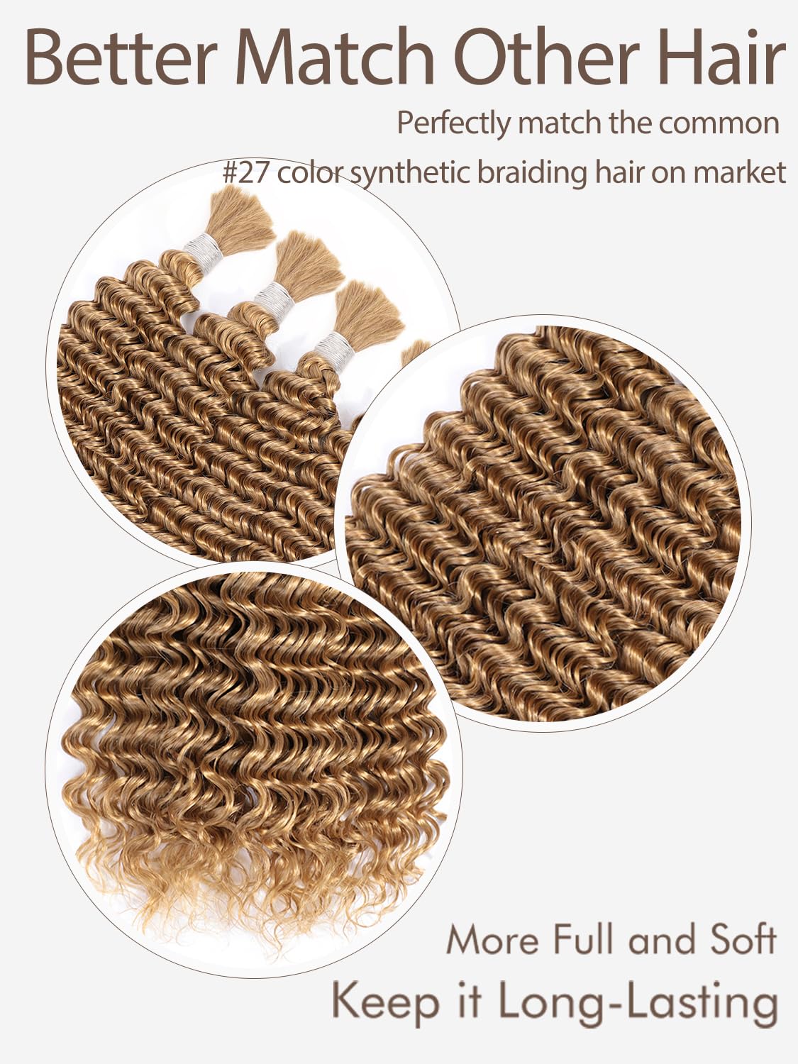 Blonde Braiding Hair 1 Bundle 50g 16 Inch Deep Water Wave Bulk Human Hair for Braiding Brazilian Virgin Curly Braiding Hair for Boho Braids Wet and Wavy Color 27 Honey Blonde Human Braiding Hair