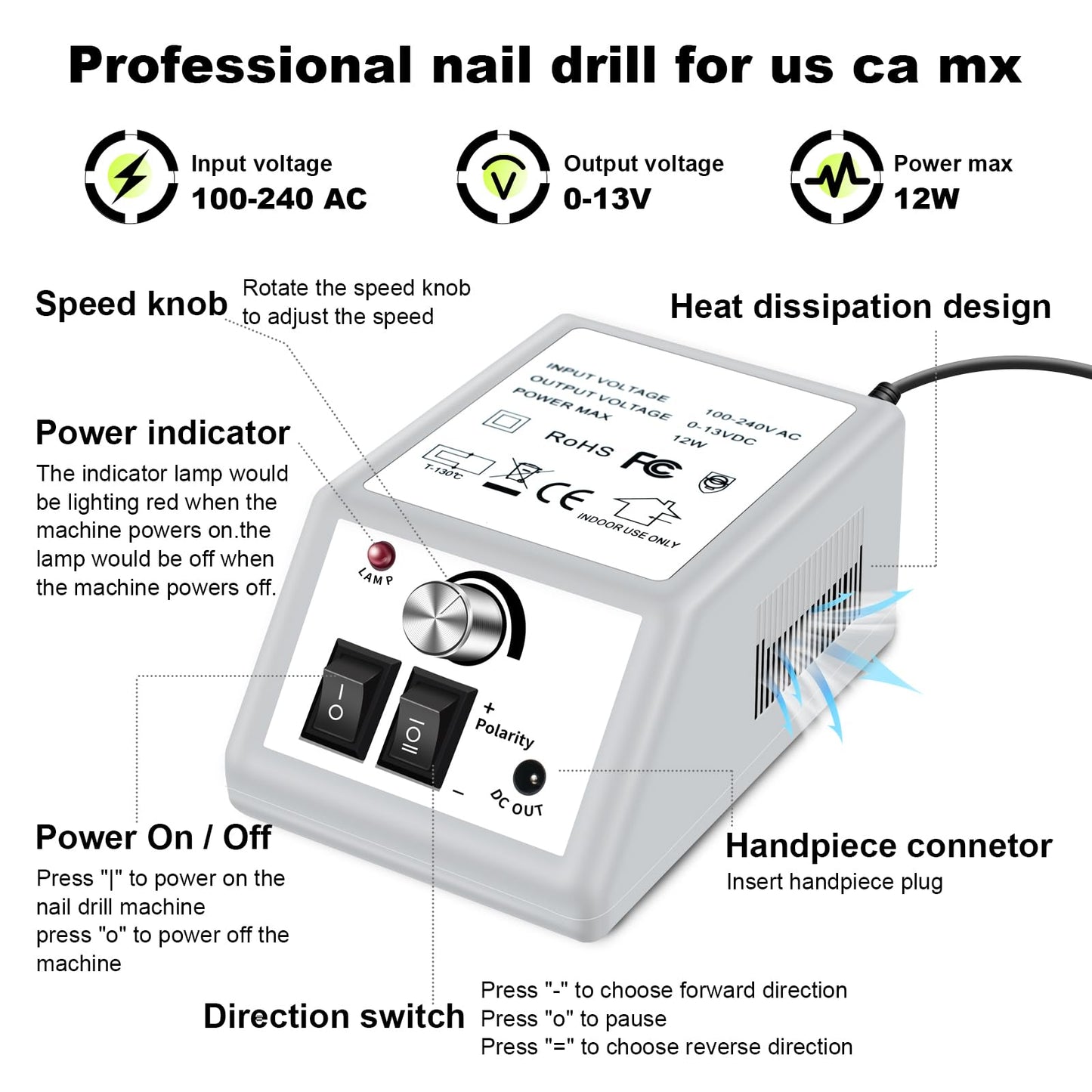 LAVAED Professional Electric Nail Drill Machine Nails File Electric Nail Drill Kit Low Noise Vibration with 156pcs Sanding Bands for Acrylic Nail Drill Gel Art Remover Polisher Manicure Pedicure