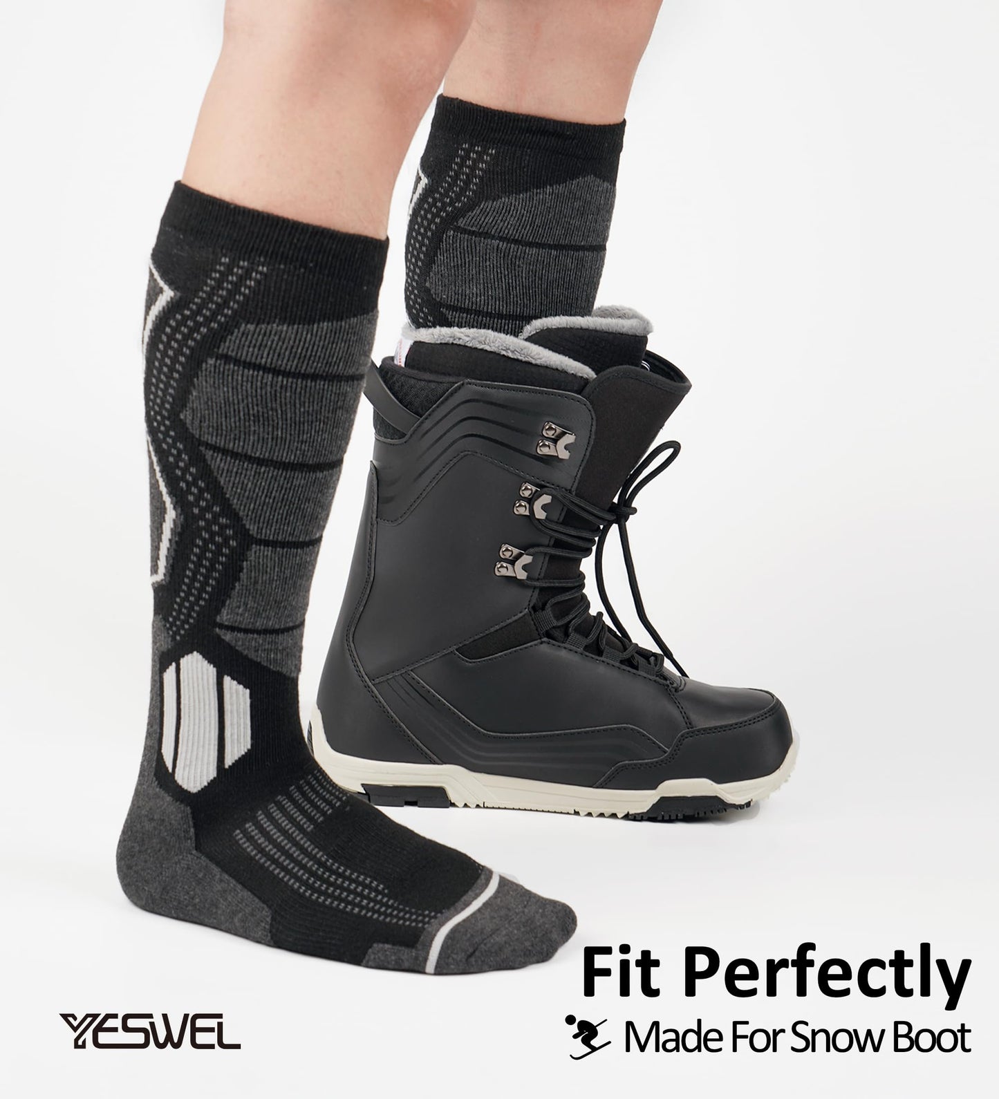 YESWEL Merino Wool Ski Socks For Men & Women, Thermal Warm Winter Socks For Snowboard, Skiing, Over The Calf, 2/3 Pairs (Medium, Black)